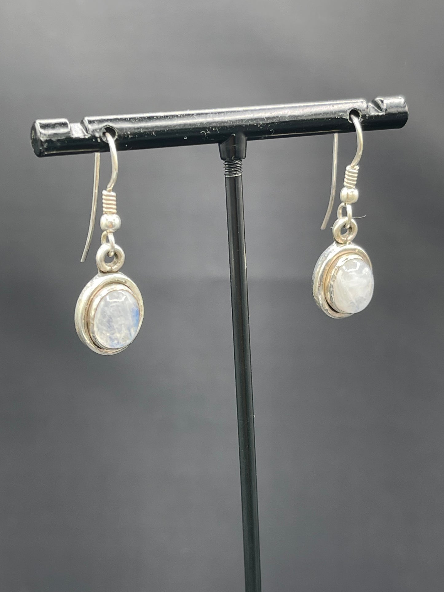 Natural Rainbow Moonstone Sterling Silver Dangle Earrings