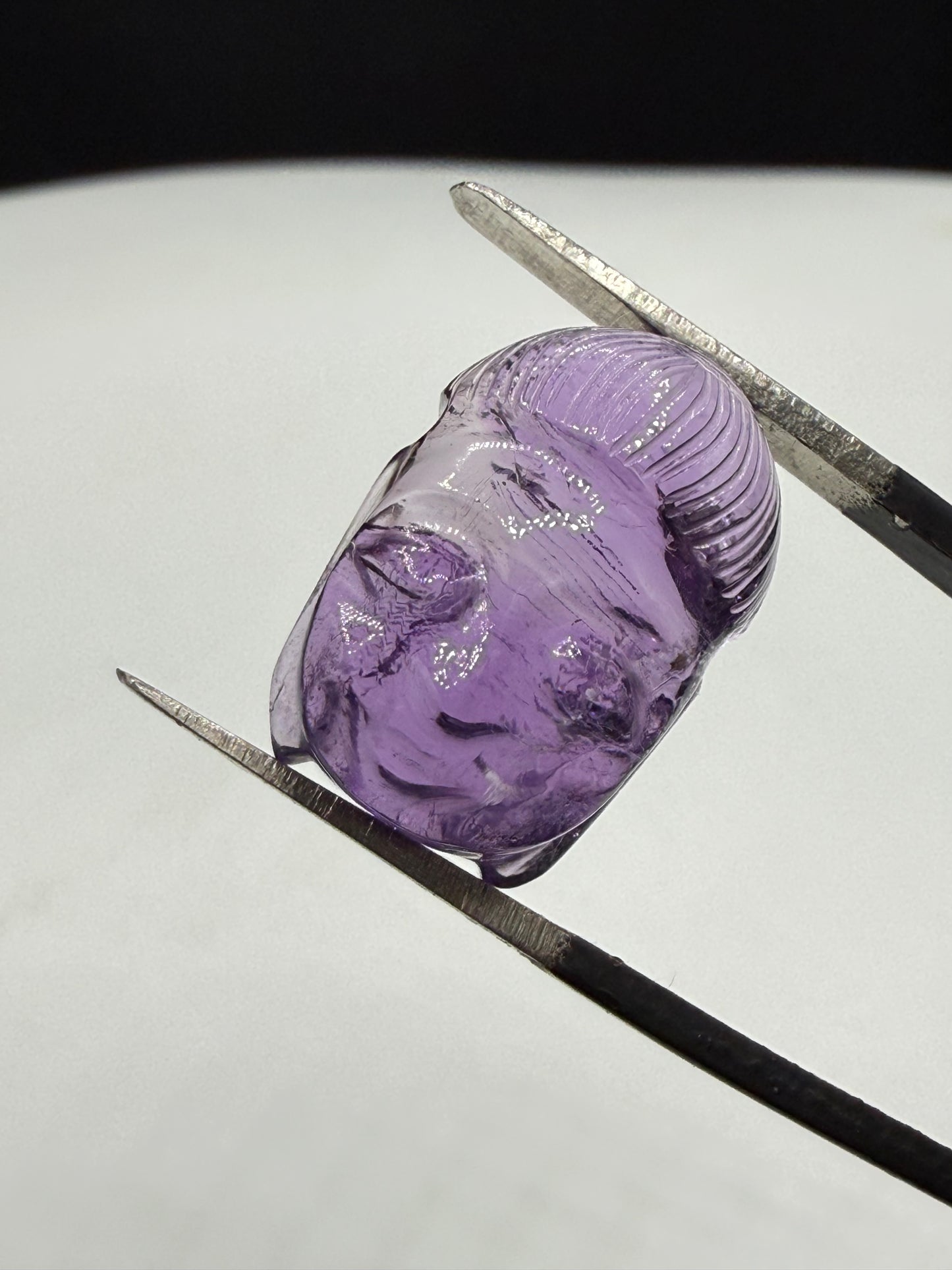 Natural Amethyst Carved Buddha – 15.39 Carat Loose Gemstone | 17.24 x 11.88 MM