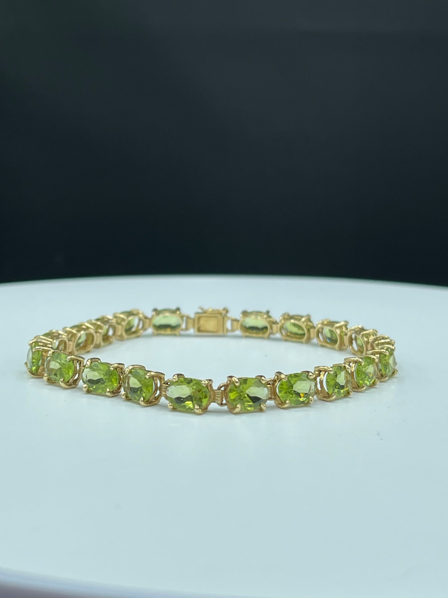Natural Peridot 14k Yellow Gold Tennis Bracelet