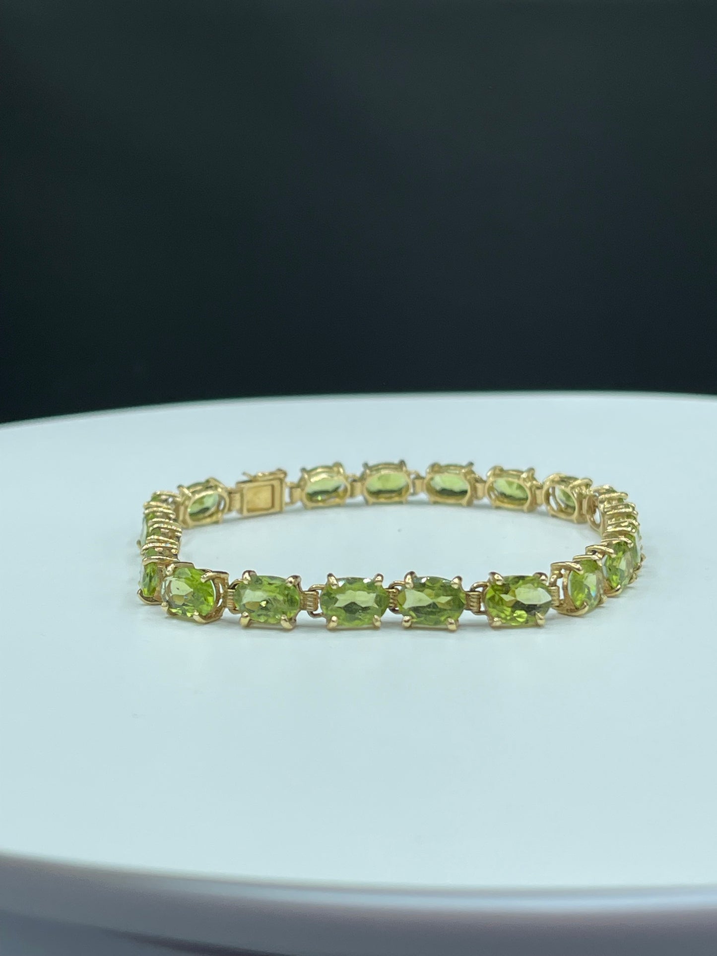 Natural Peridot 14k Yellow Gold Tennis Bracelet