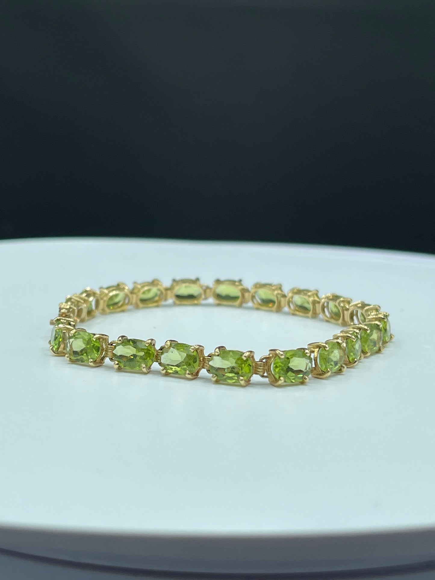 Natural Peridot 14k Yellow Gold Tennis Bracelet