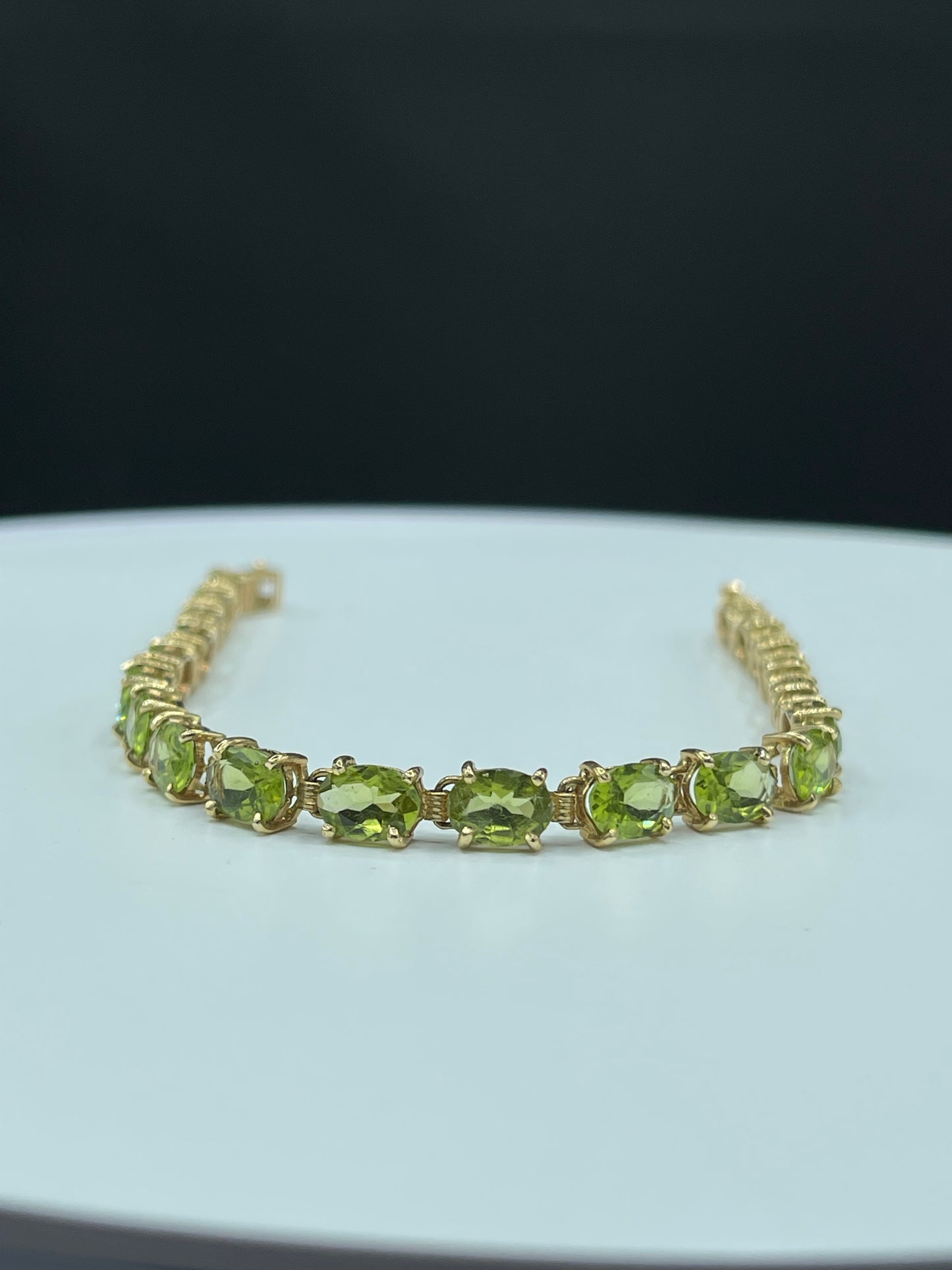 Natural Peridot 14k Yellow Gold Tennis Bracelet