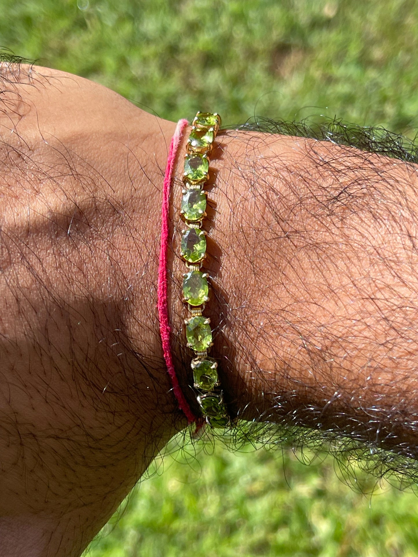 Natural Peridot 14k Yellow Gold Tennis Bracelet
