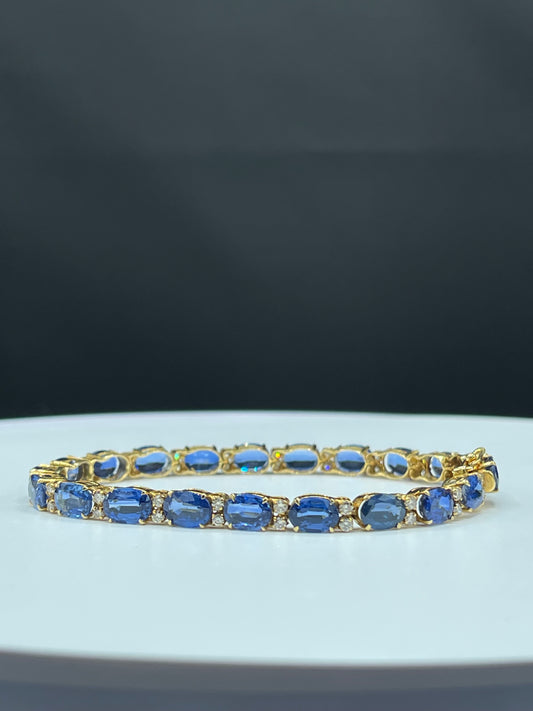 Natural Royal Blue Kyanite & Diamond 18k Yellow Gold Bracelet