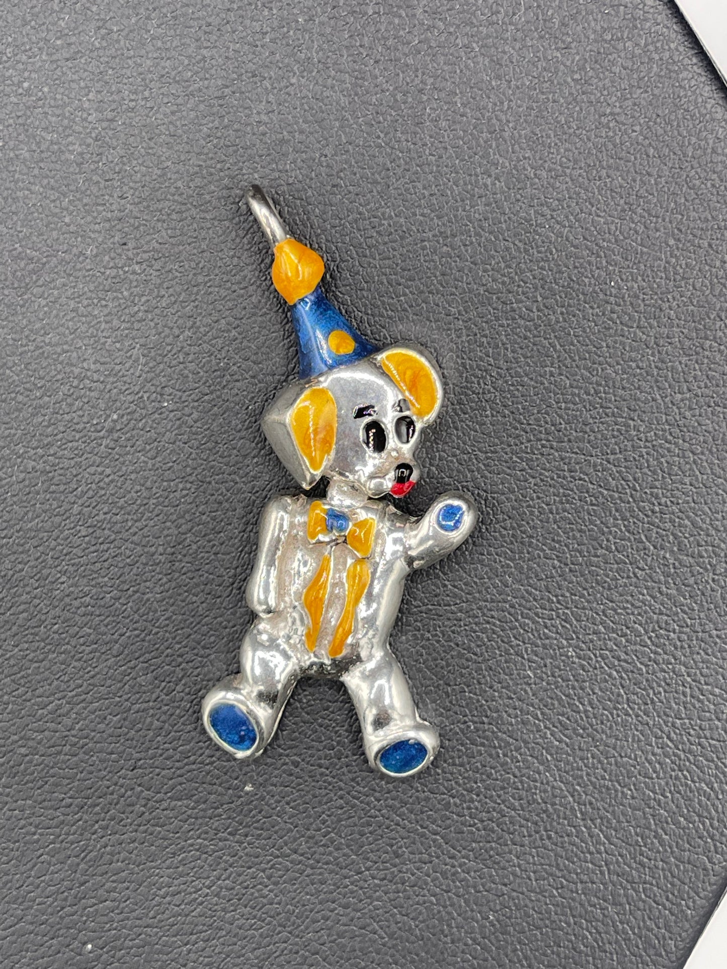 Hand Enameled Italian Sterling Silver Party Bear Pendant