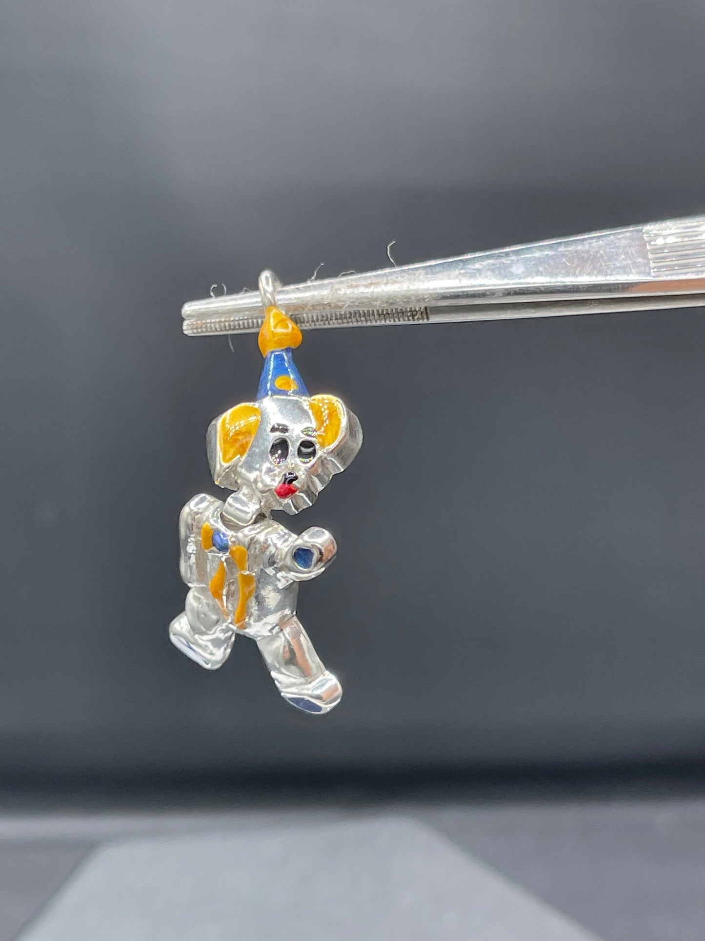Hand Enameled Italian Sterling Silver Party Bear Pendant