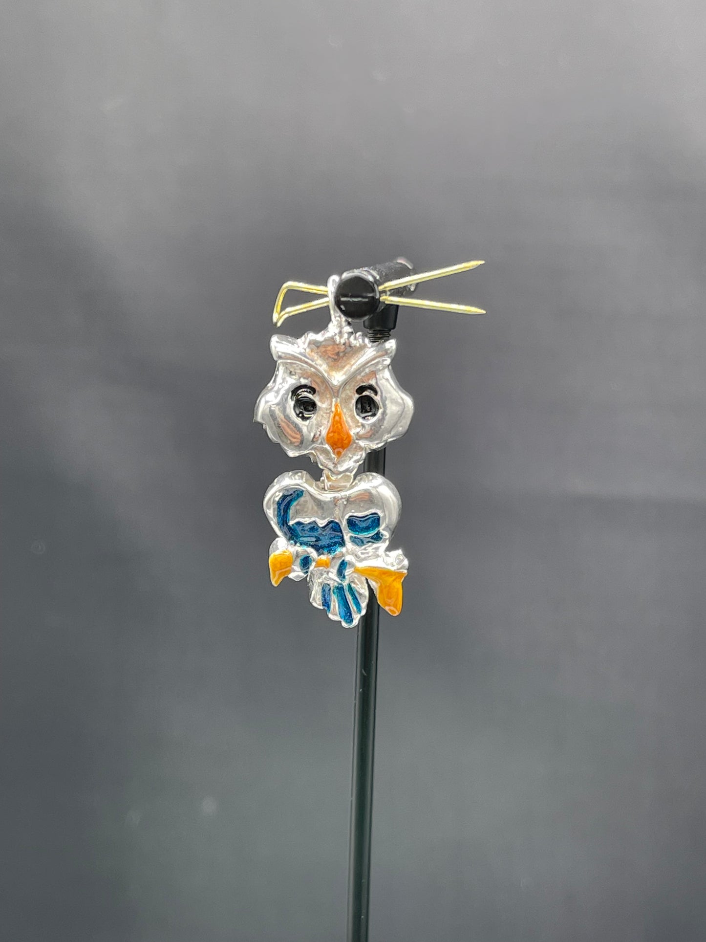 Hand Enameled Italian Sterling Silver Owl Pendant