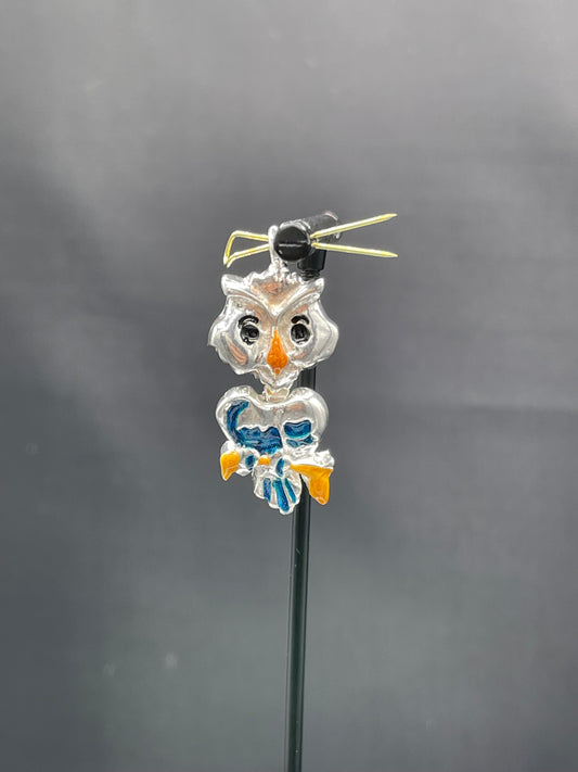 Hand Enameled Italian Sterling Silver Owl Pendant
