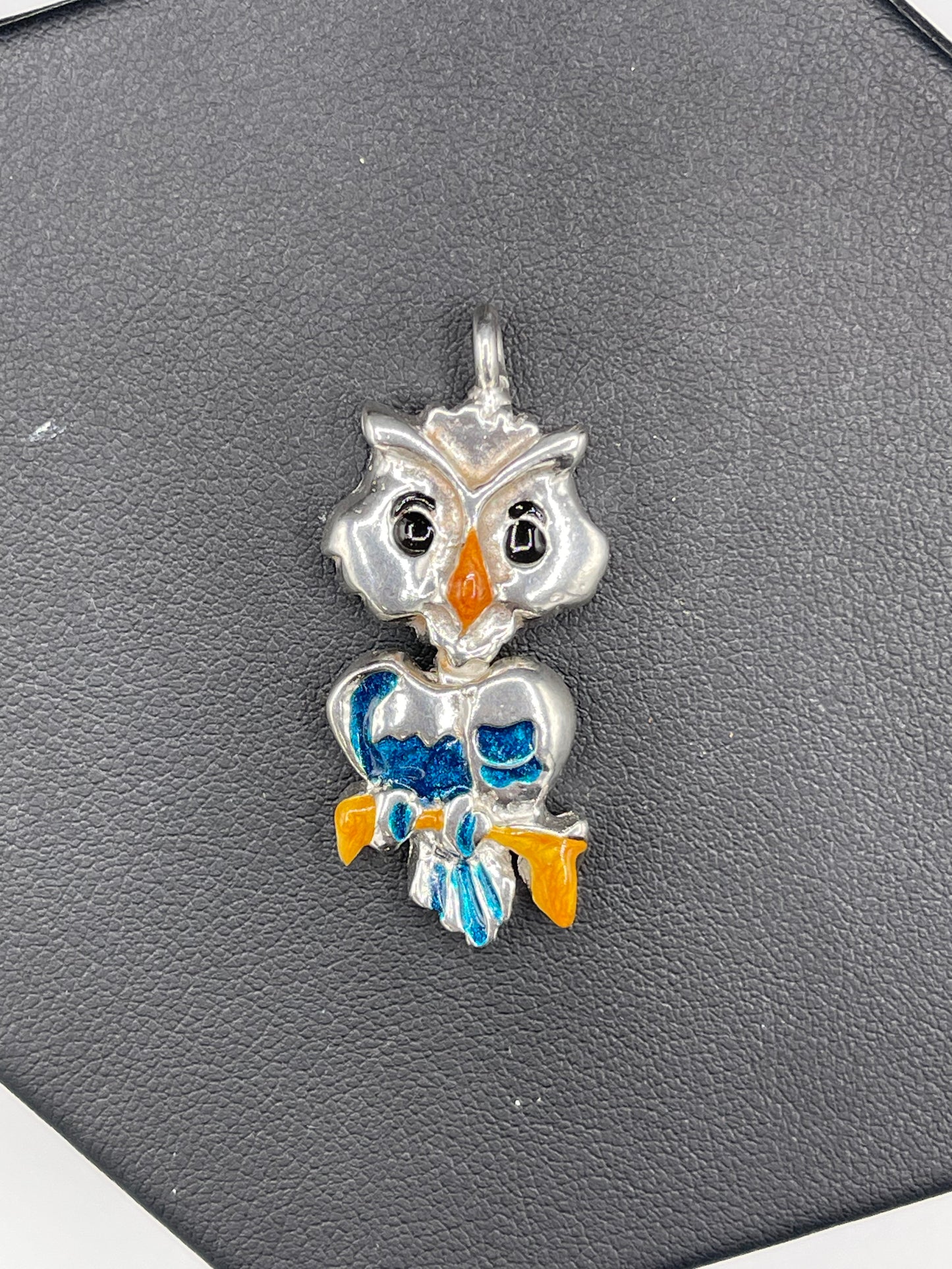 Hand Enameled Italian Sterling Silver Owl Pendant