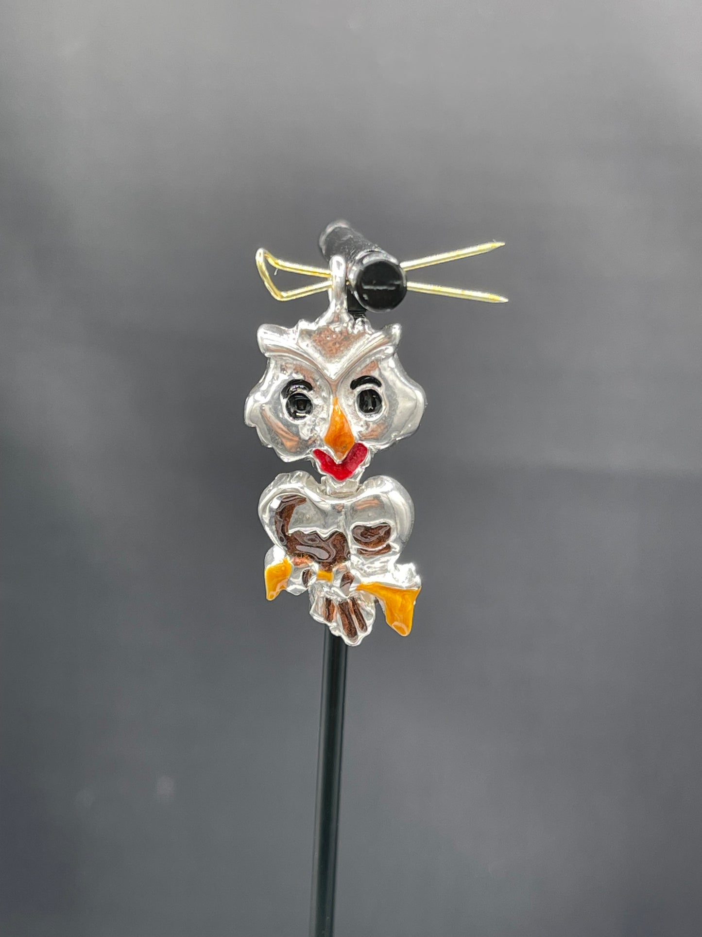 Hand Enameled Italian Sterling Silver Owl Pendant