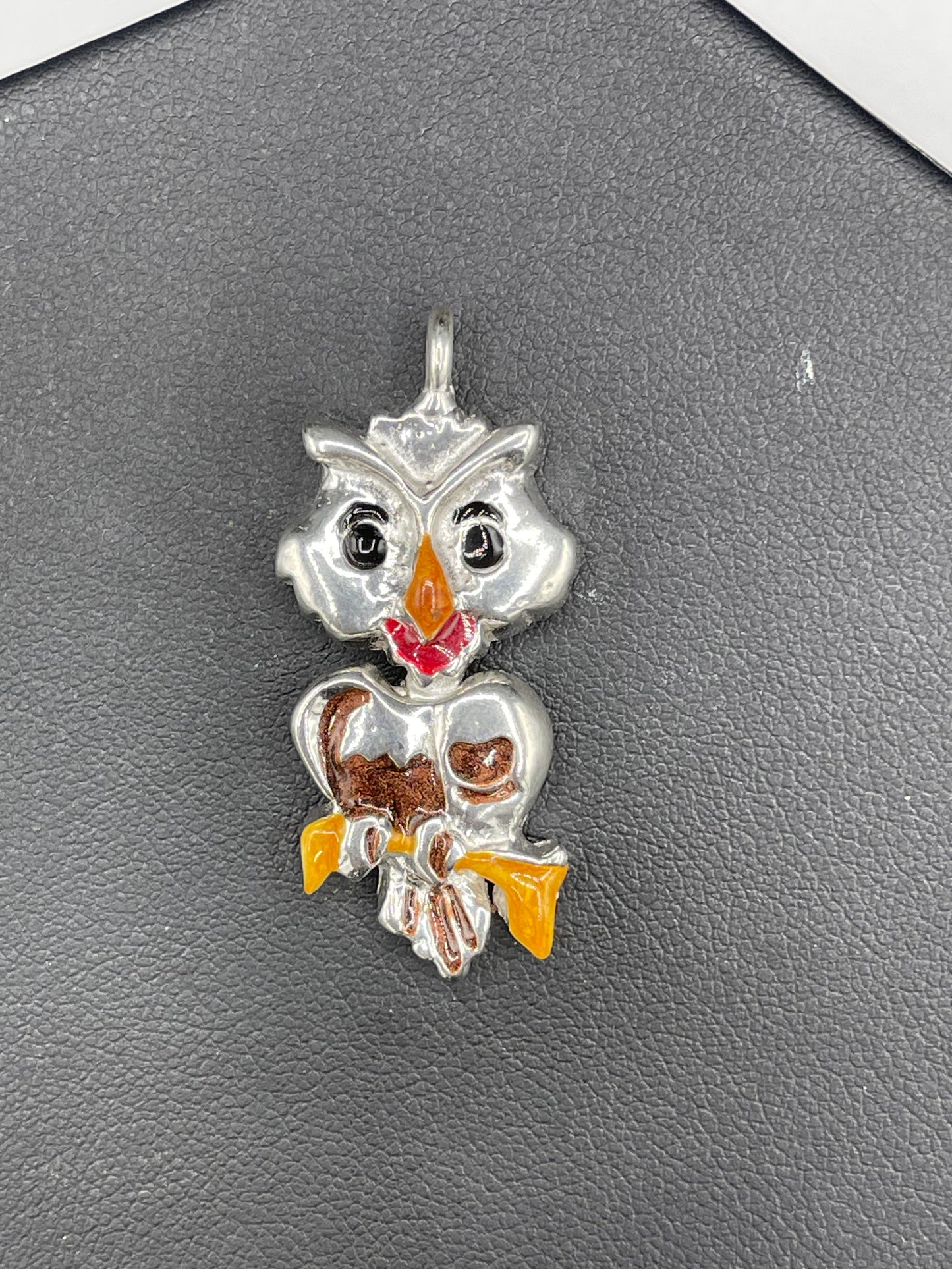 Hand Enameled Italian Sterling Silver Owl Pendant