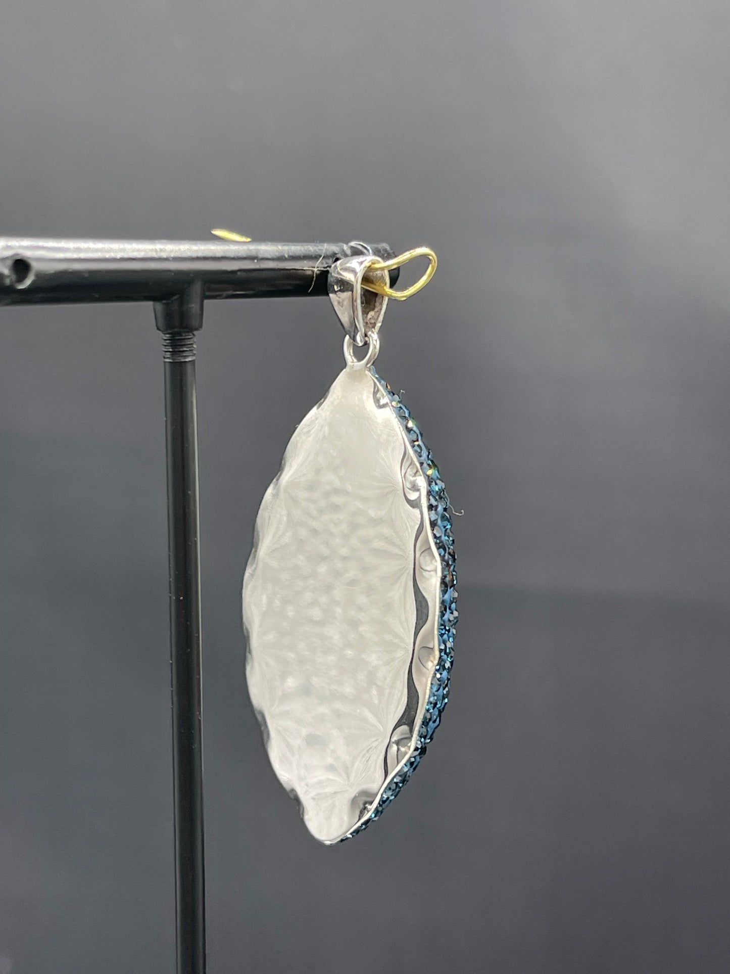 Natural Druzy Quartz & Swarovski Crystal Sterling Silver Pendant