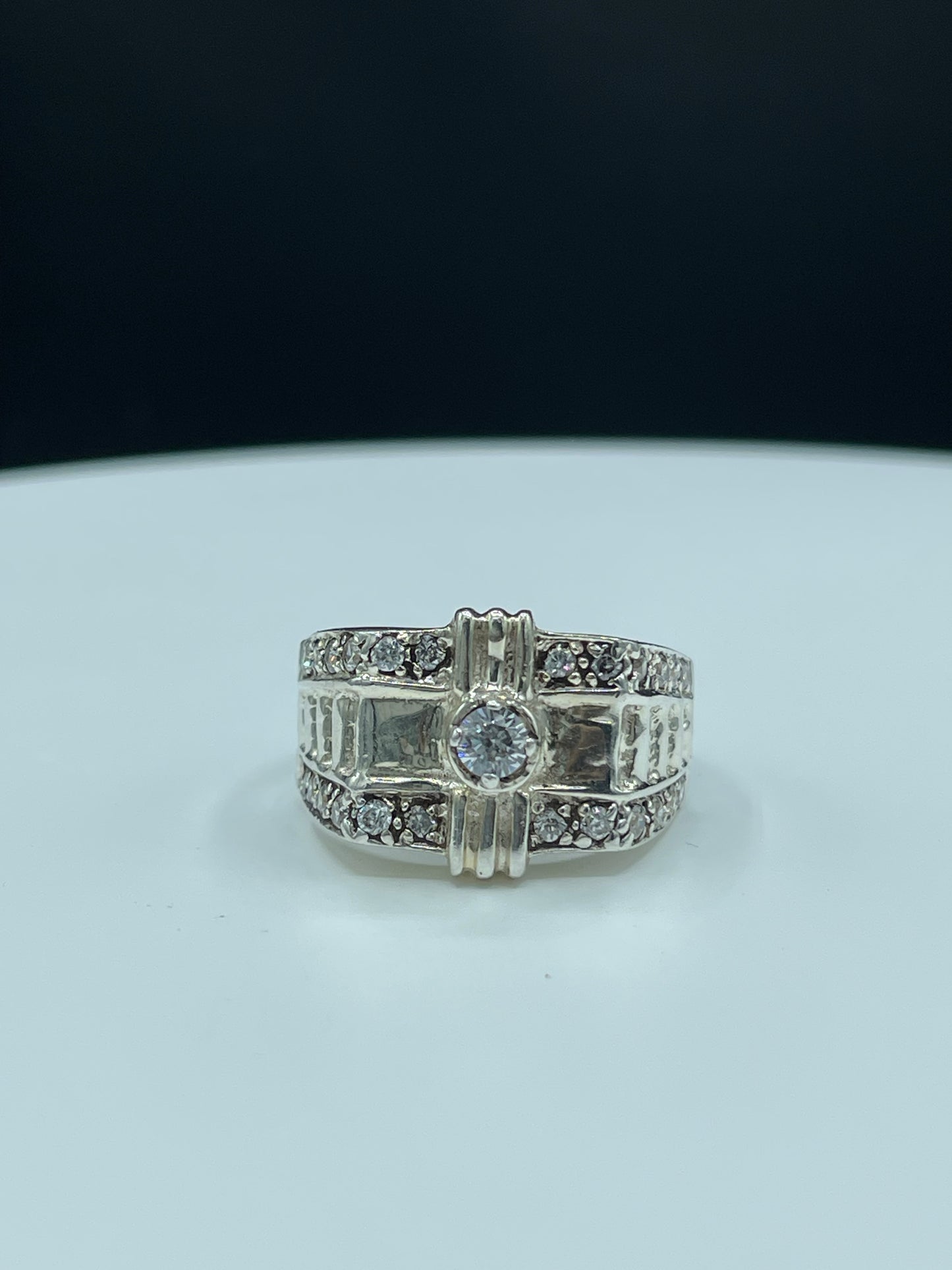 Cubic Zirconia Sterling Silver Mens Ring (Size 12)