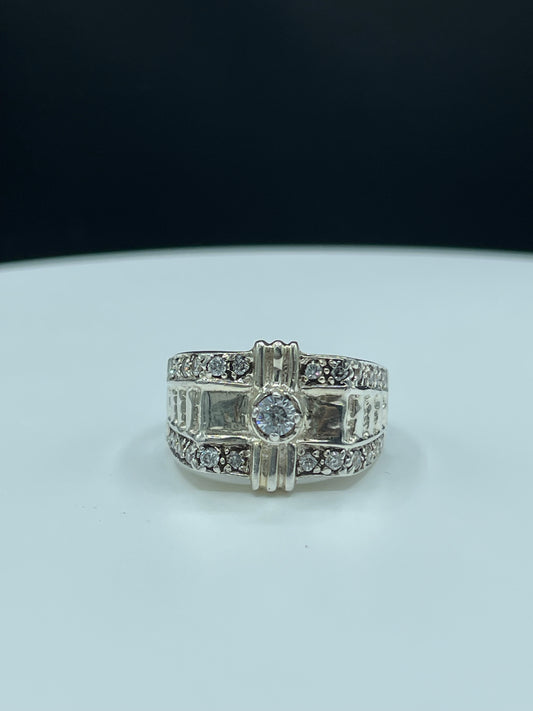 Cubic Zirconia Sterling Silver Mens Ring (Size 12)