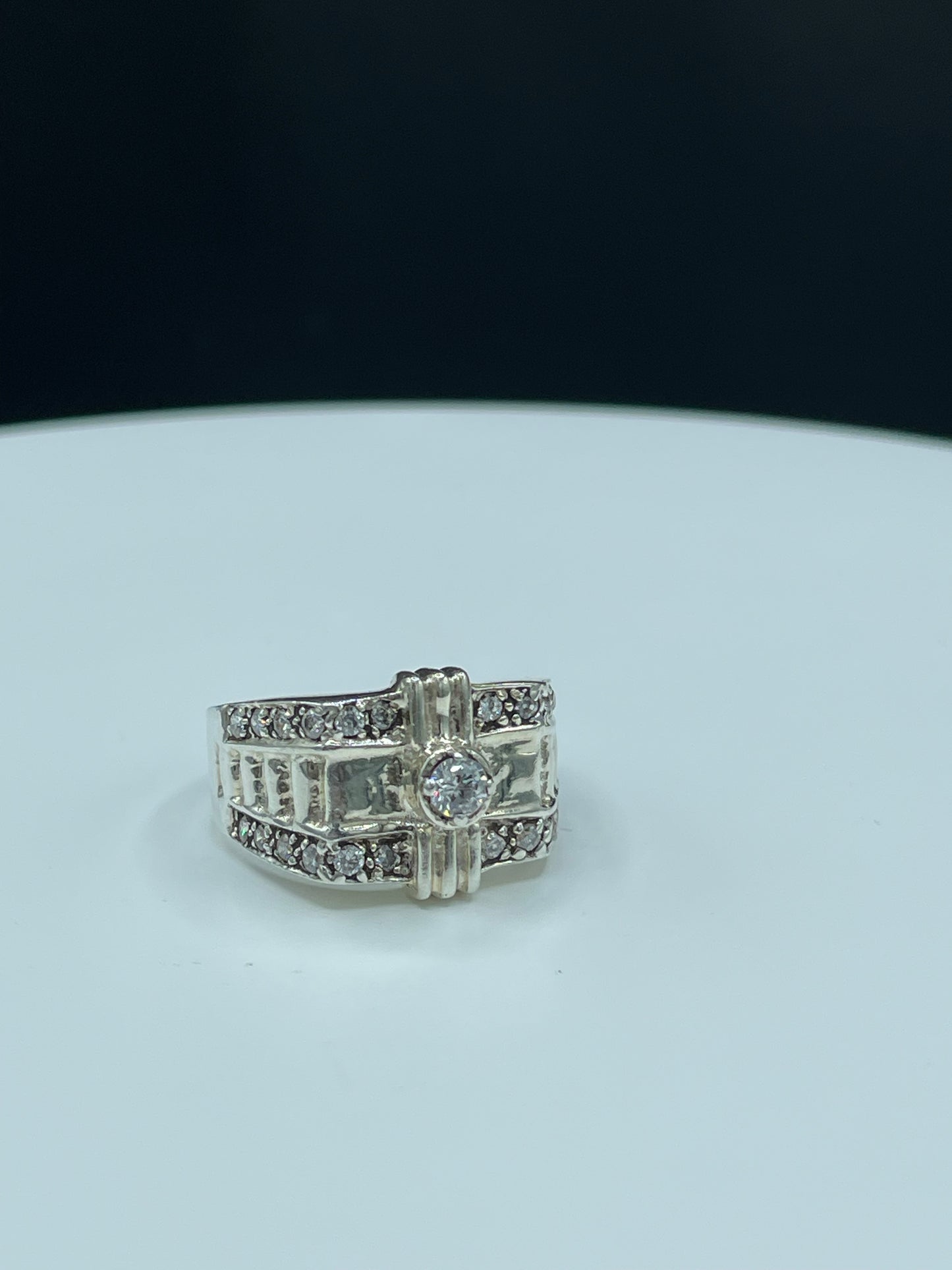 Cubic Zirconia Sterling Silver Mens Ring (Size 12)