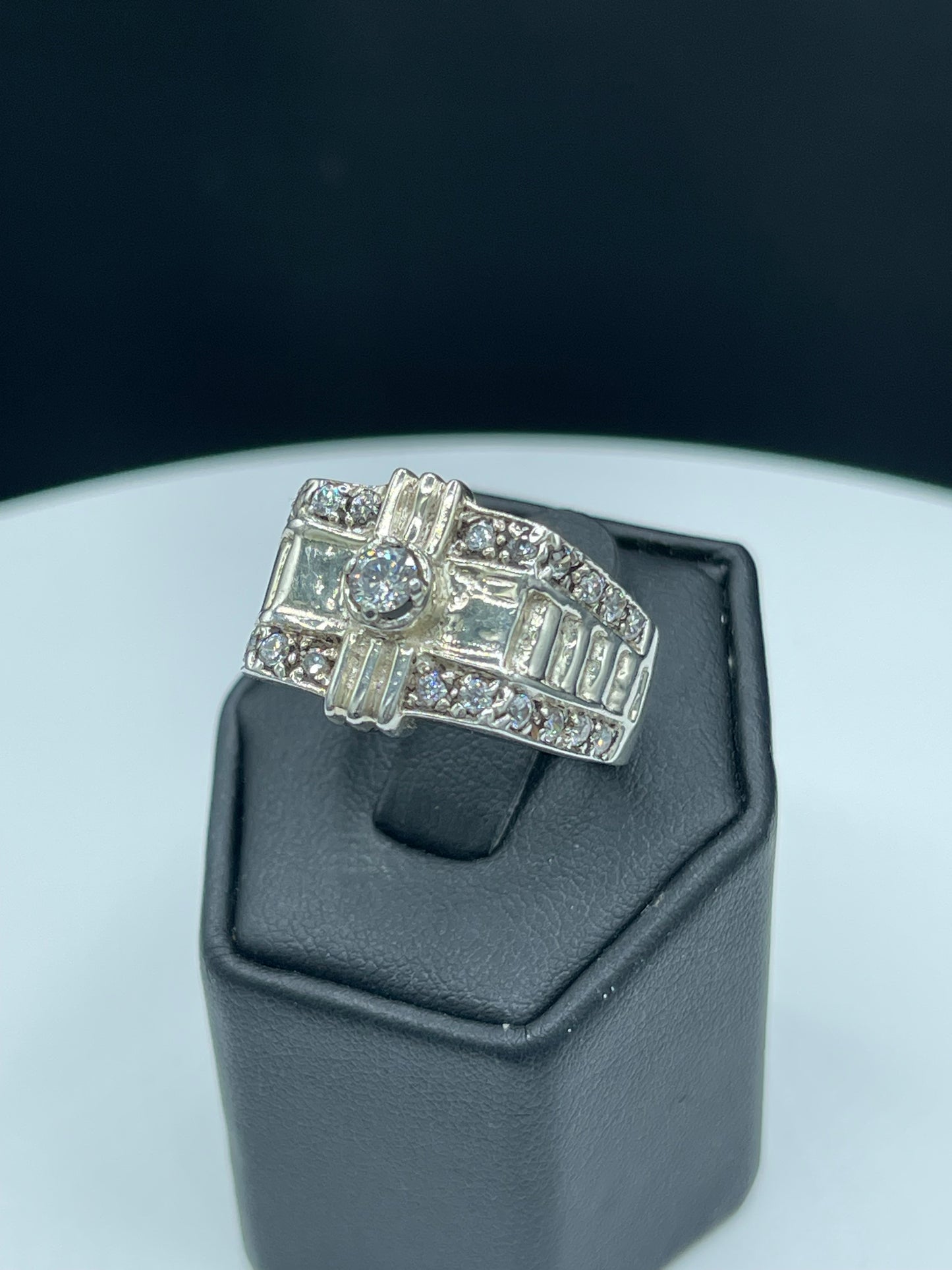 Cubic Zirconia Sterling Silver Mens Ring (Size 12)