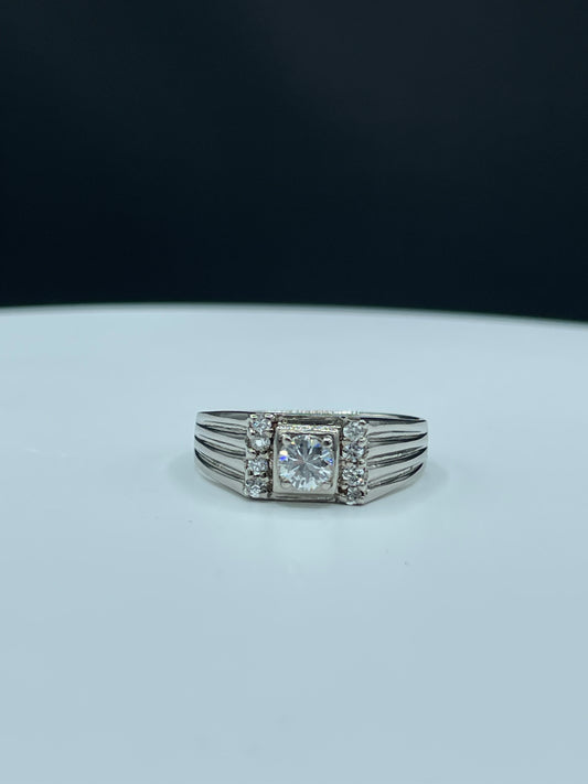 Cubic Zirconia Sterling Silver Mens Ring (Size 13)