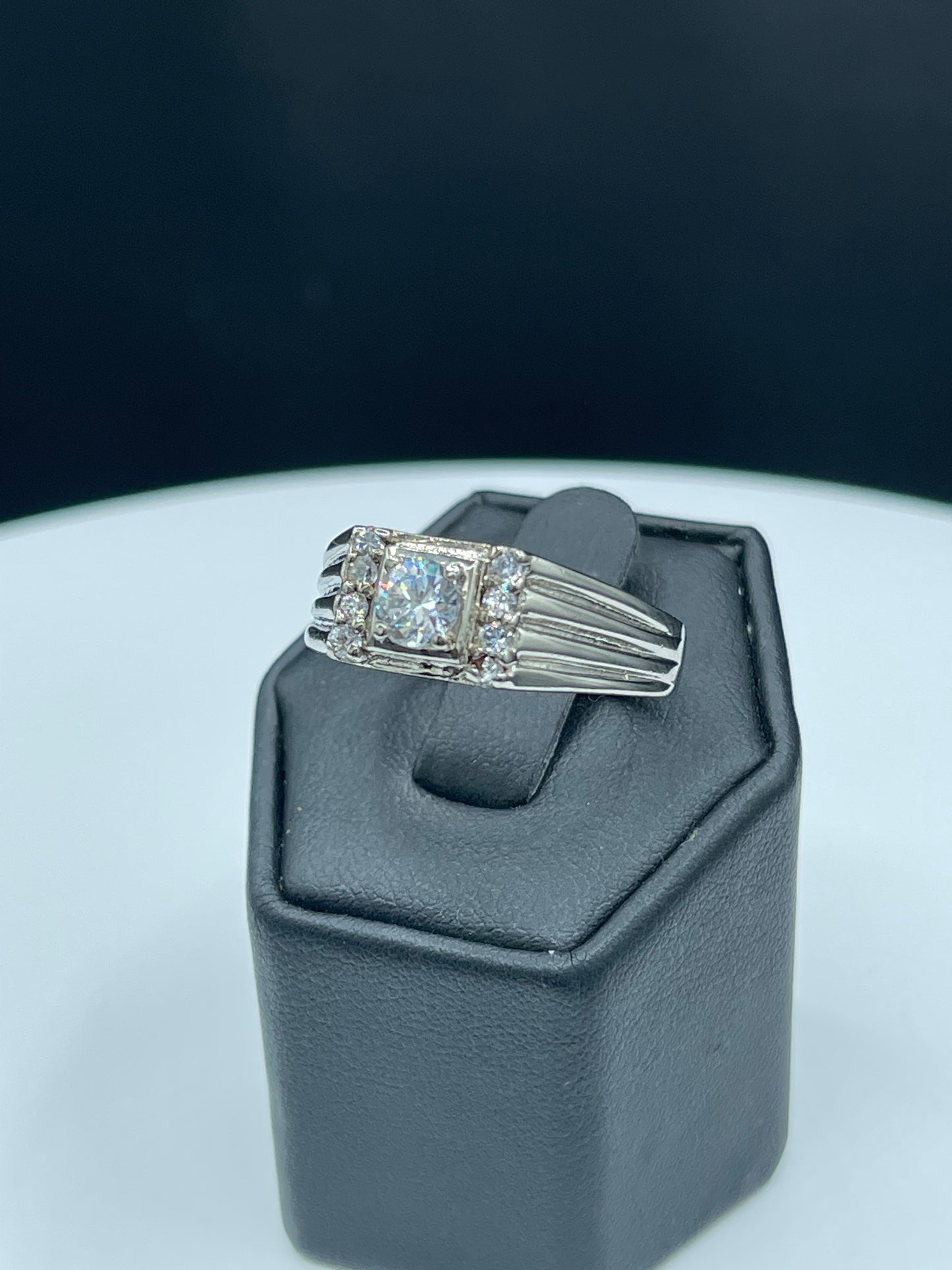 Cubic Zirconia Sterling Silver Mens Ring (Size 13)