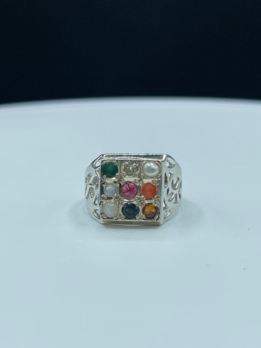 Multi Gemstone Chakra Sterling Silver Unisex Ring (Size 9)