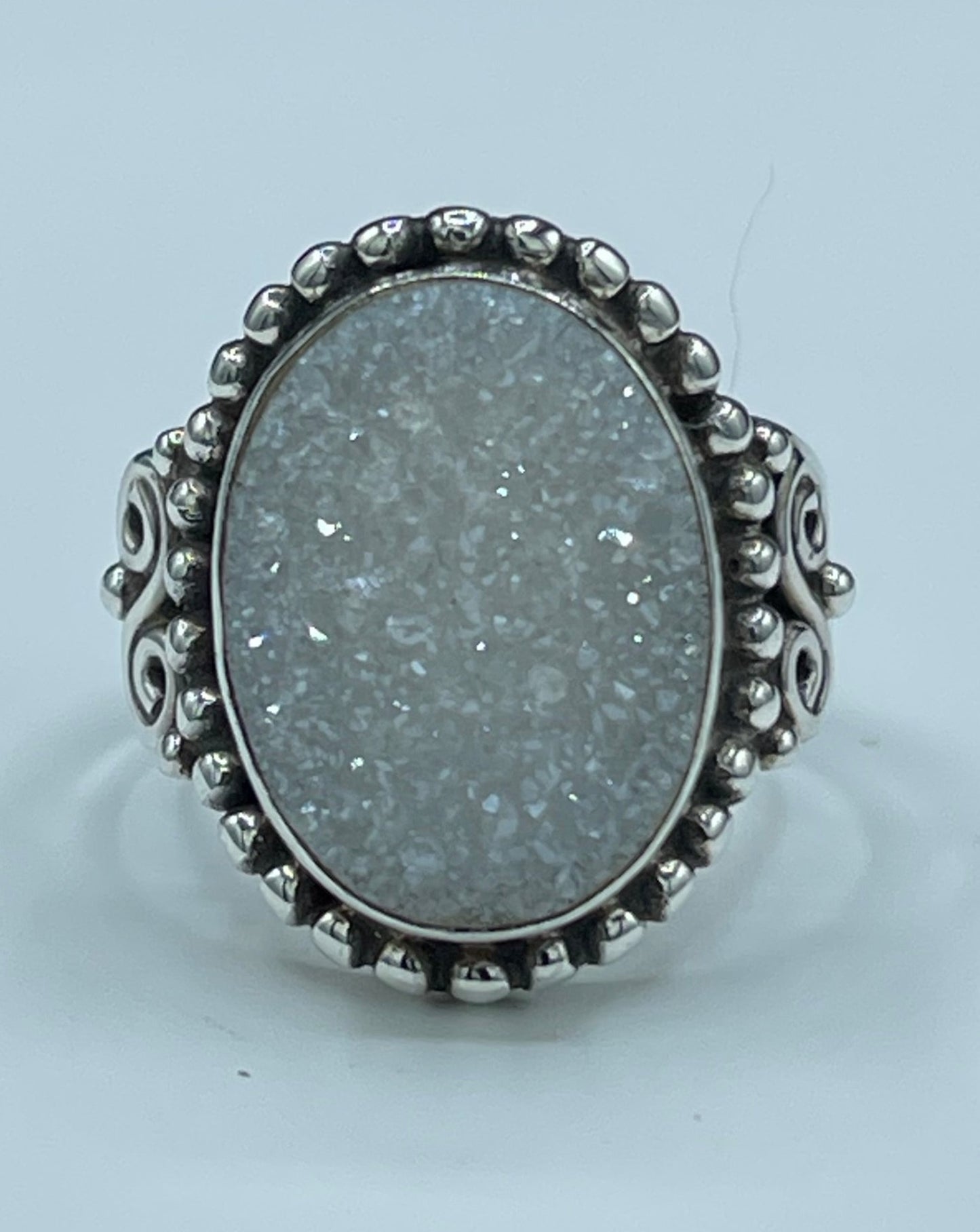 White Druzy Quartz Sterling Silver Ring (7.25)