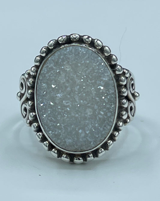 White Druzy Quartz Sterling Silver Ring (7.25)