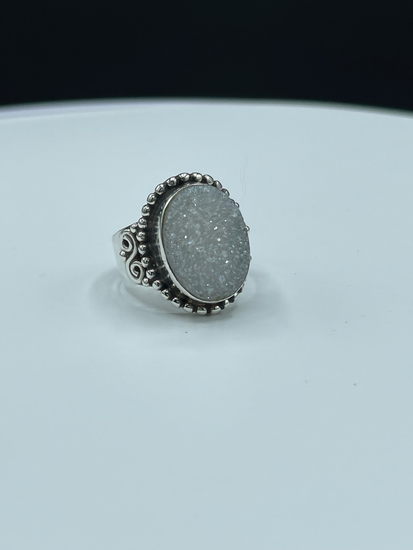 White Druzy Quartz Sterling Silver Ring (7.25)