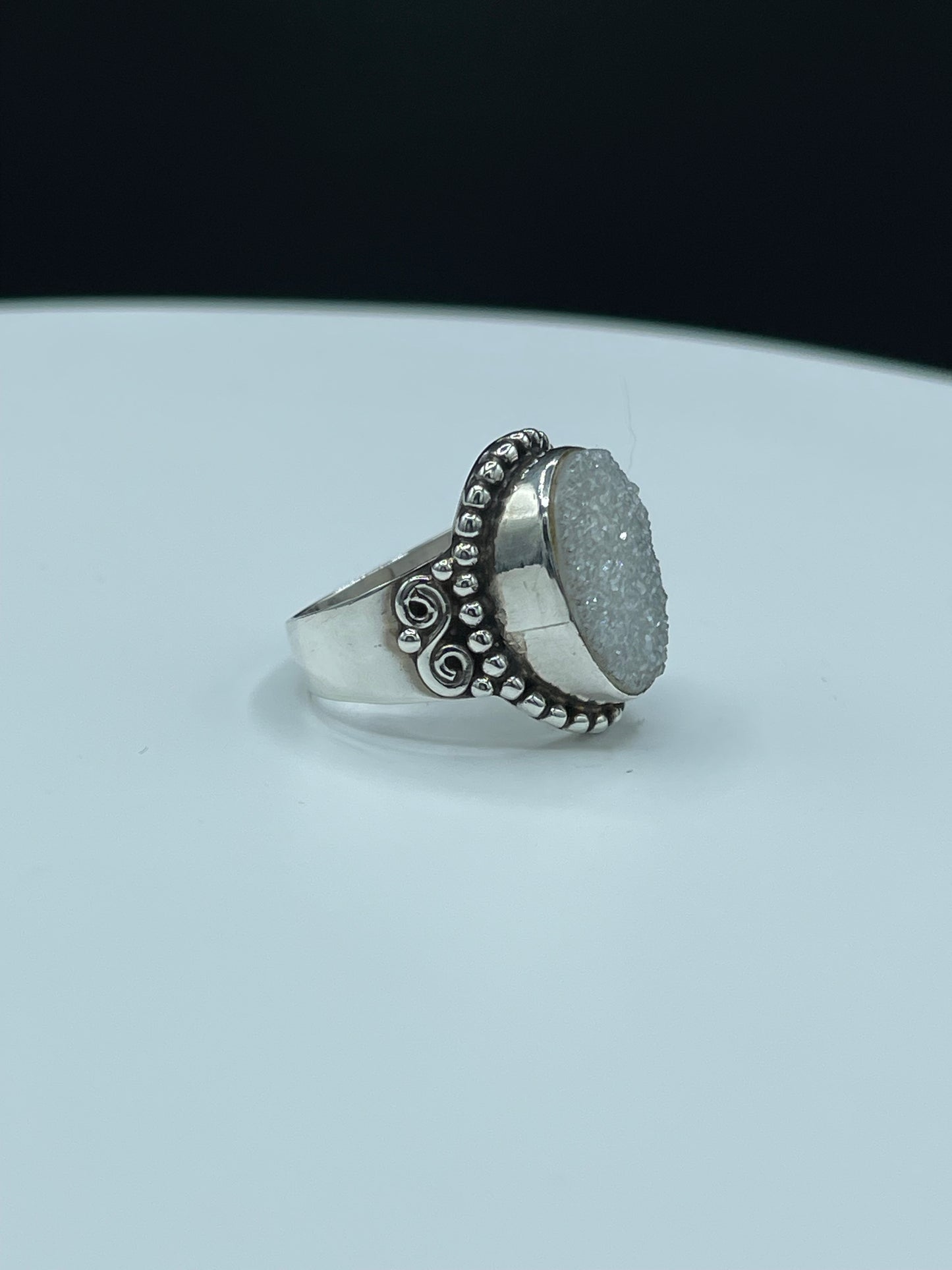 White Druzy Quartz Sterling Silver Ring (7.25)