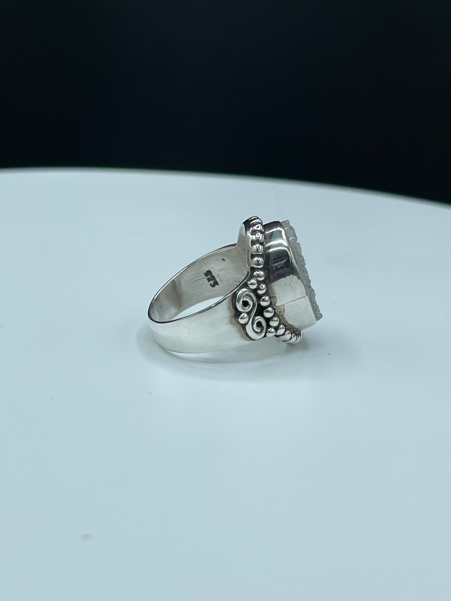 White Druzy Quartz Sterling Silver Ring (7.25)