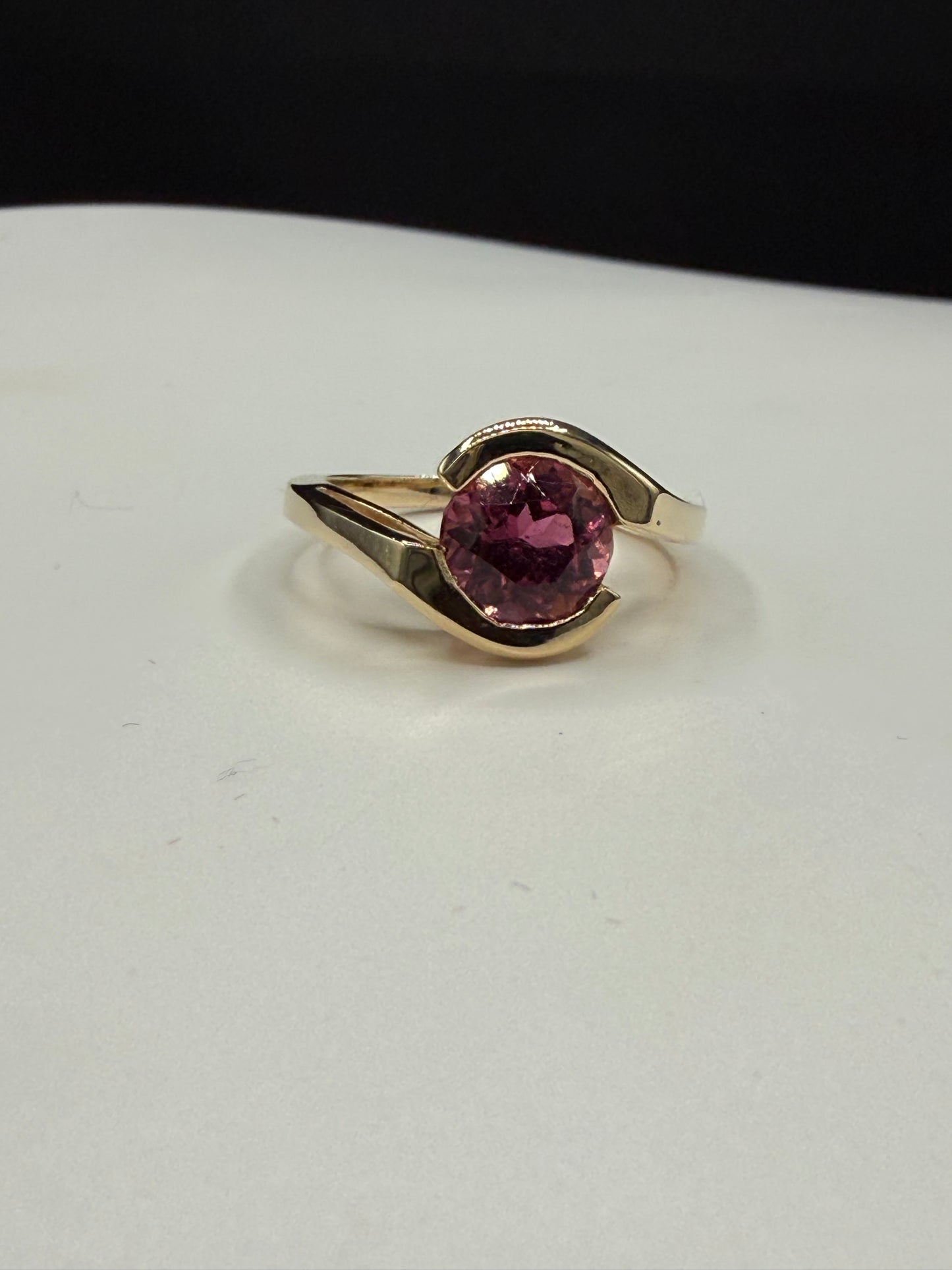 Natural Pink Tourmaline Ring in 14K Yellow Gold | 8mm Round Gemstone