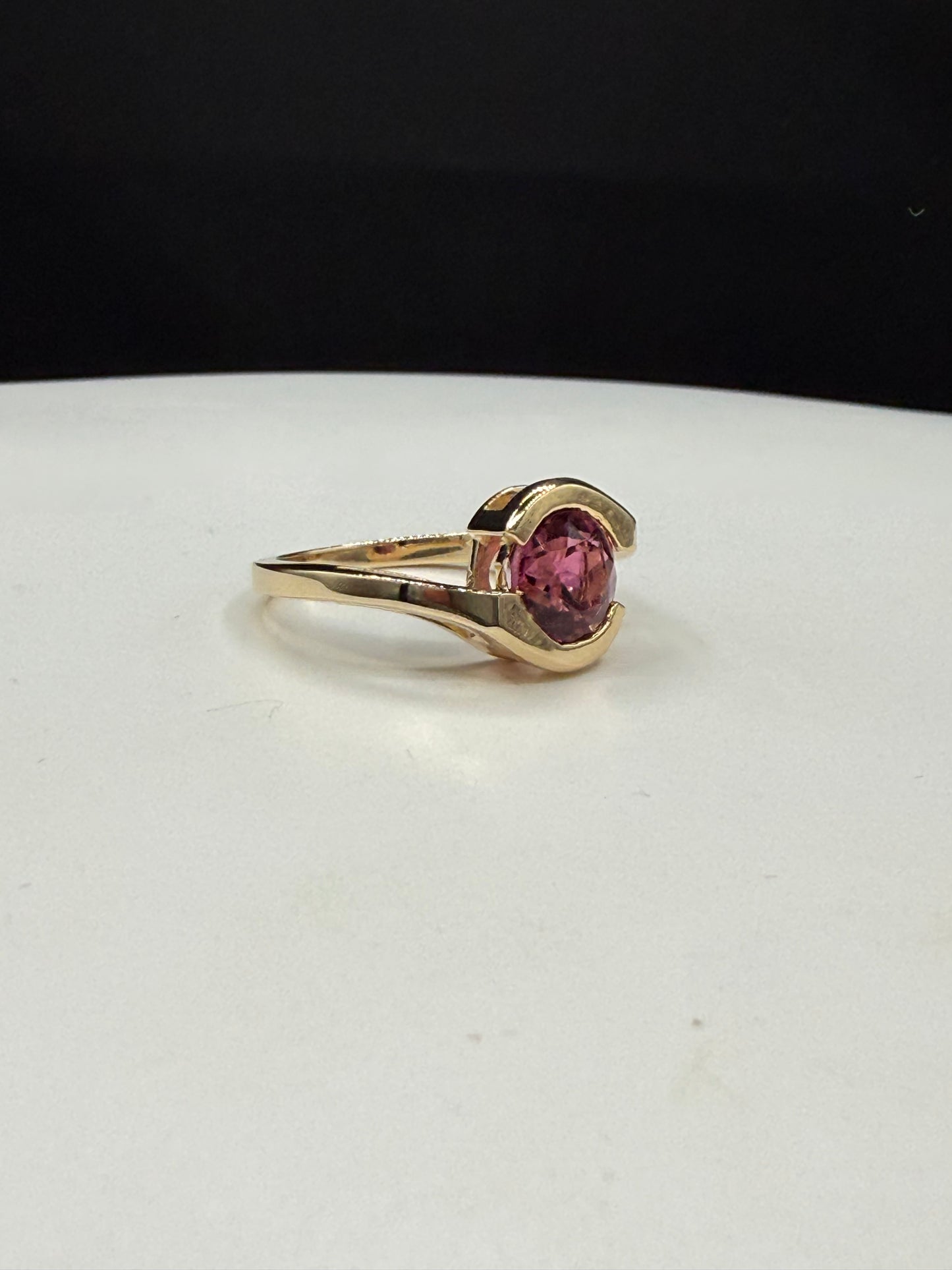 Natural Pink Tourmaline Ring in 14K Yellow Gold | 8mm Round Gemstone