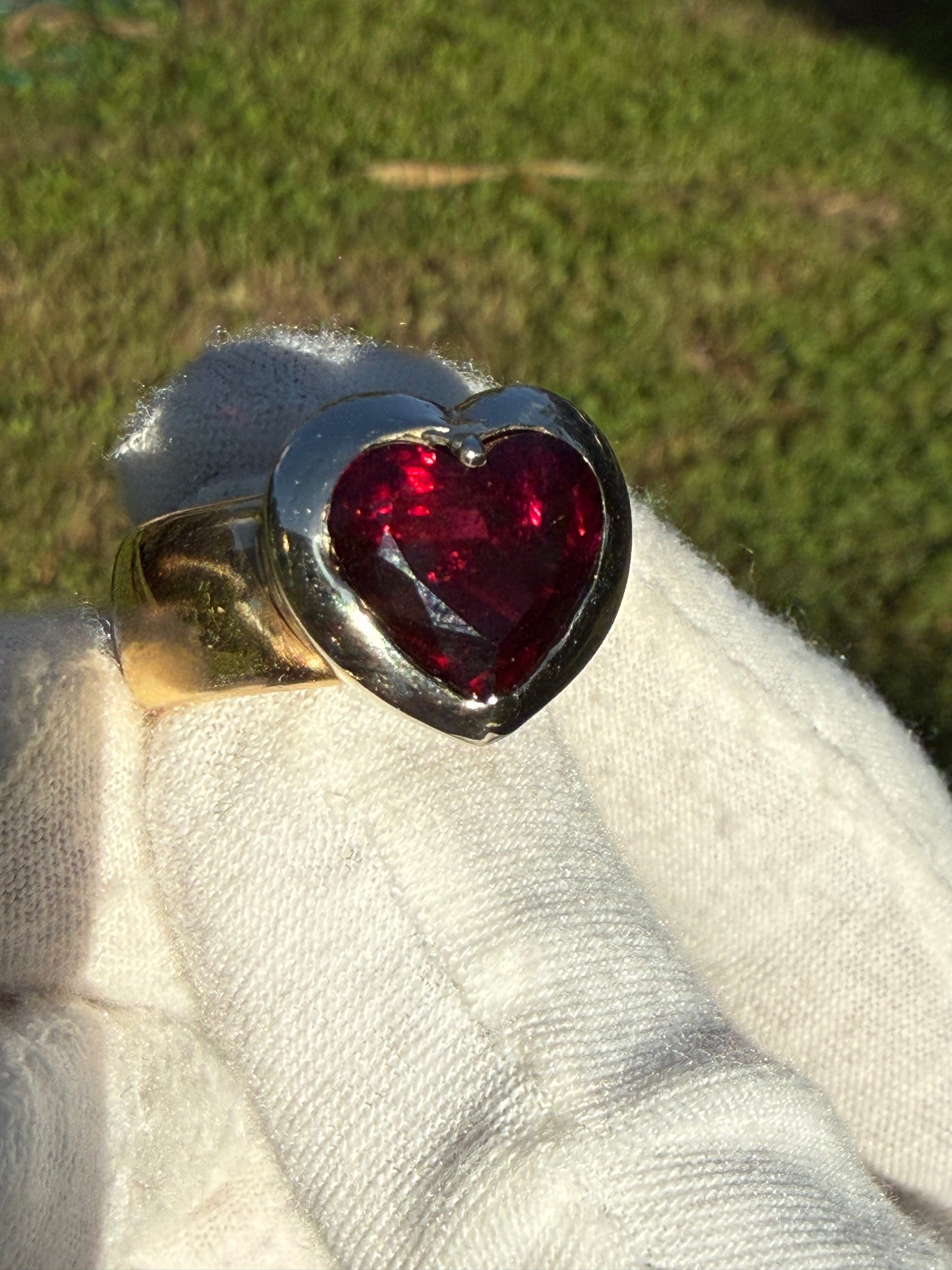 Natural Rubellite Tourmaline Heart 18k Yellow + White Gold Ring | 5.63 Carats | Size 7.25