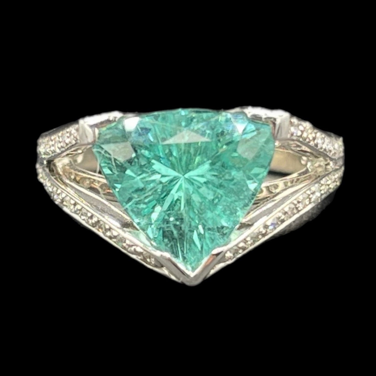 4.67 Carat AGL Certified Paraiba Tourmaline and Diamond 18K White Gold Ring (Size 6.5)
