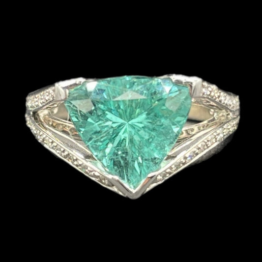 4.67 Carat AGL Certified Paraiba Tourmaline and Diamond 18K White Gold Ring (Size 6.5)