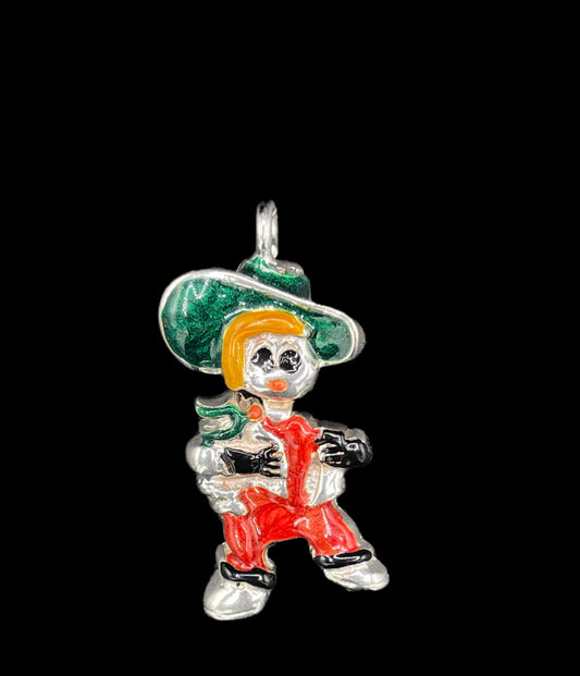 Hand Enameled Italian Sterling Silver Cowboy Pendant