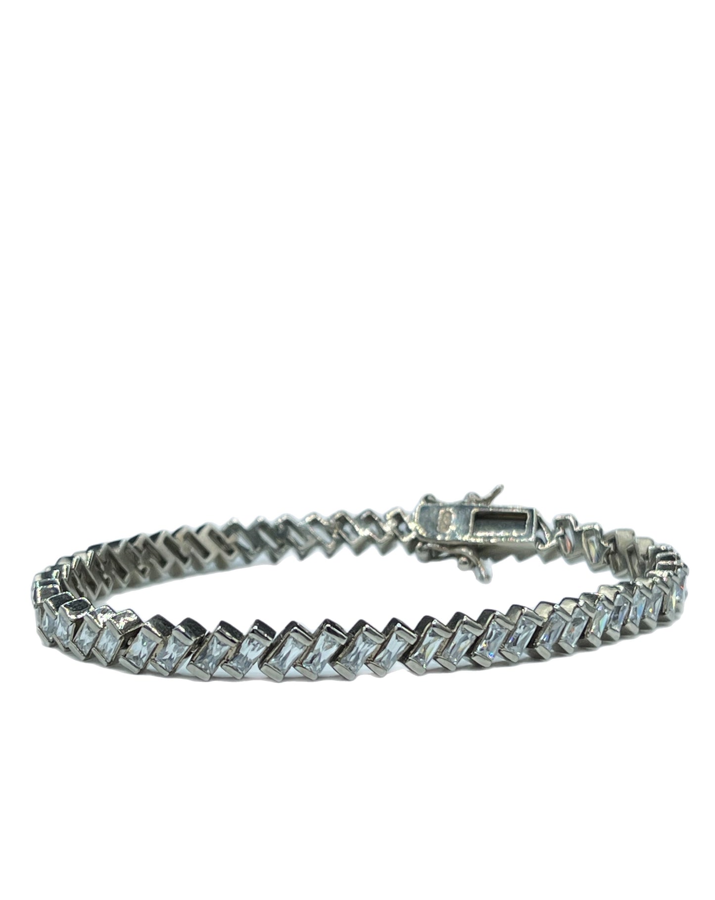 Cubic Zirconia Emerald Cut Sterling Silver Tennis Bracelet