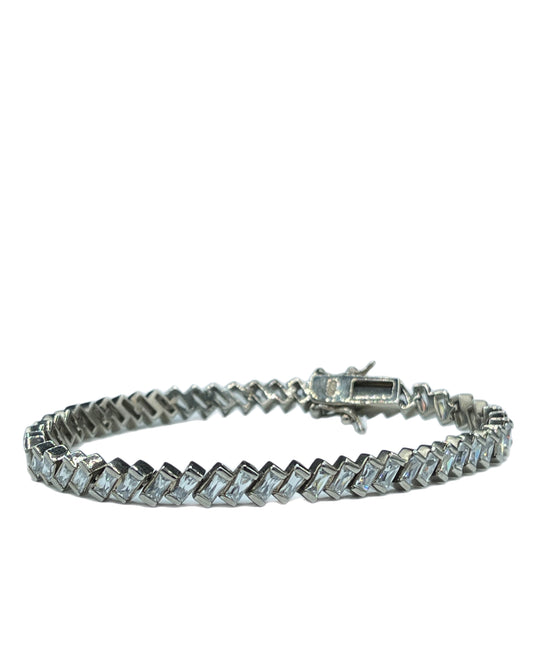 Cubic Zirconia Emerald Cut Sterling Silver Tennis Bracelet