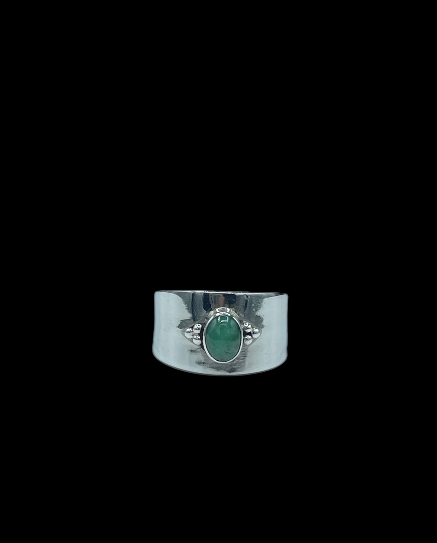 Natural Emerald Sterling Silver Cigar Ring (Size 8)