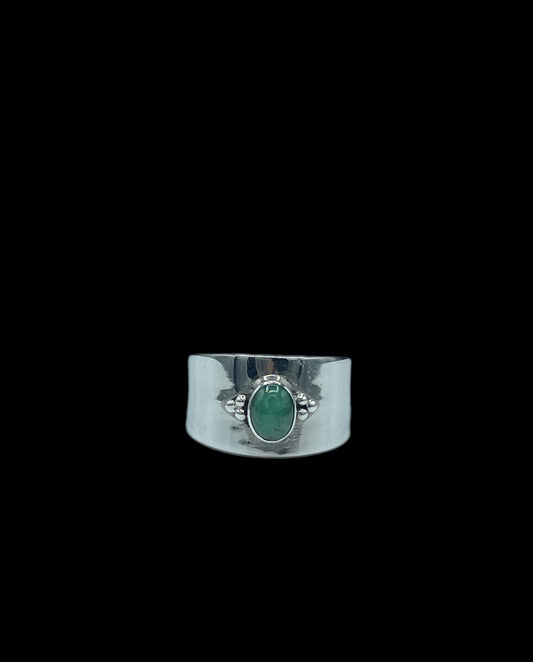 Natural Emerald Sterling Silver Cigar Ring (Size 8)