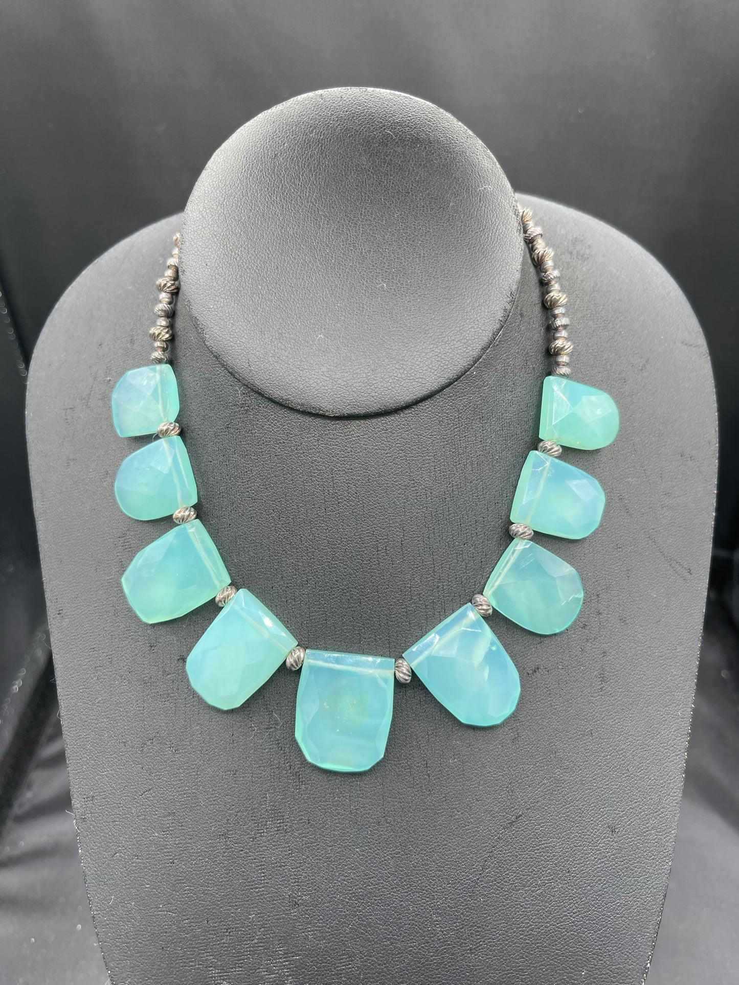 Natural Sea Foam Chalcedony Sterling Silver Choker Bib Necklace