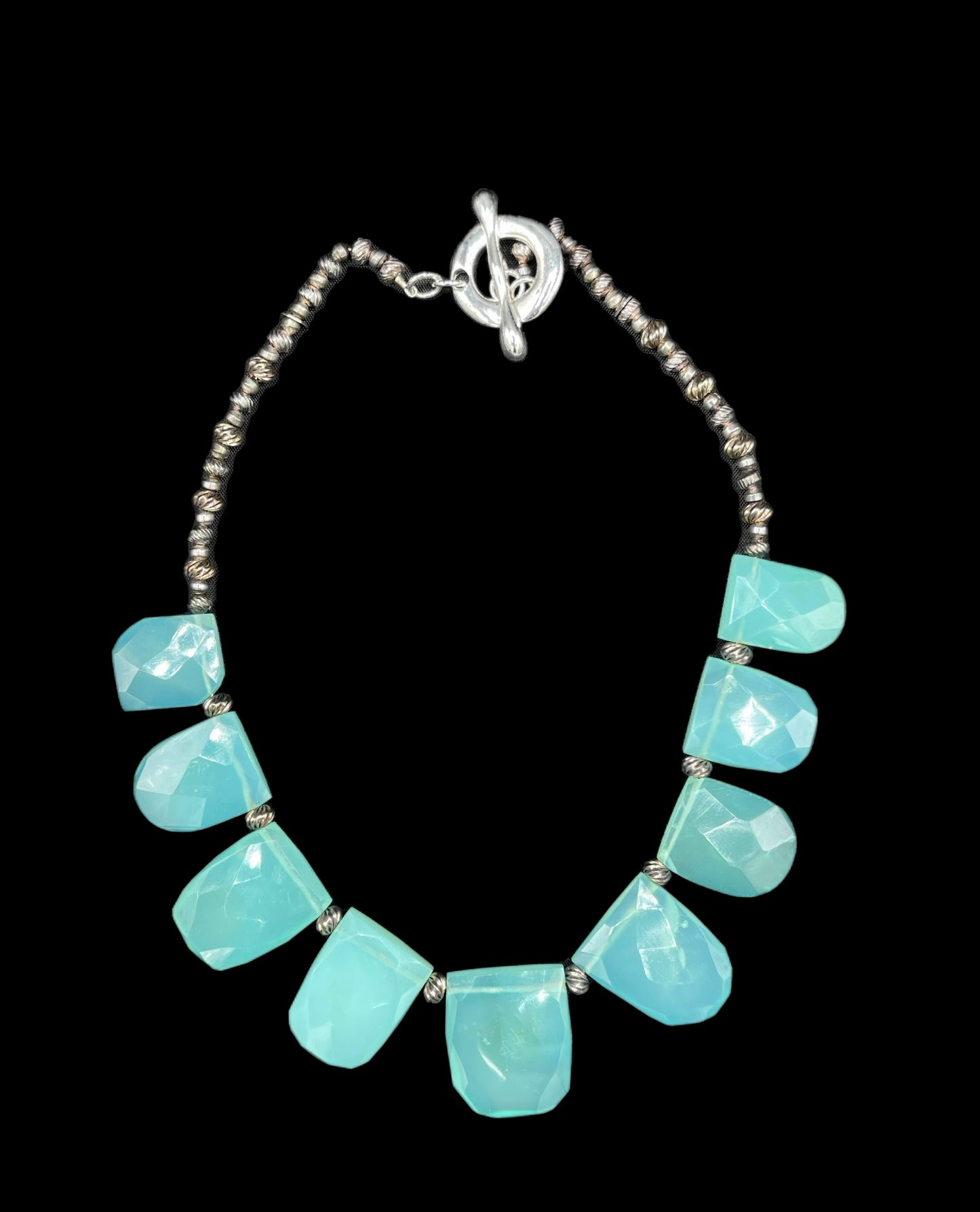 Natural Sea Foam Chalcedony Sterling Silver Choker Bib Necklace