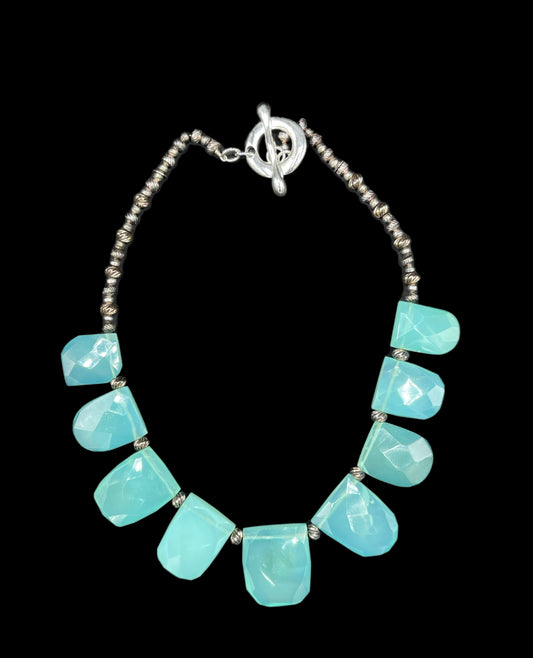 Natural Sea Foam Chalcedony Sterling Silver Choker Bib Necklace