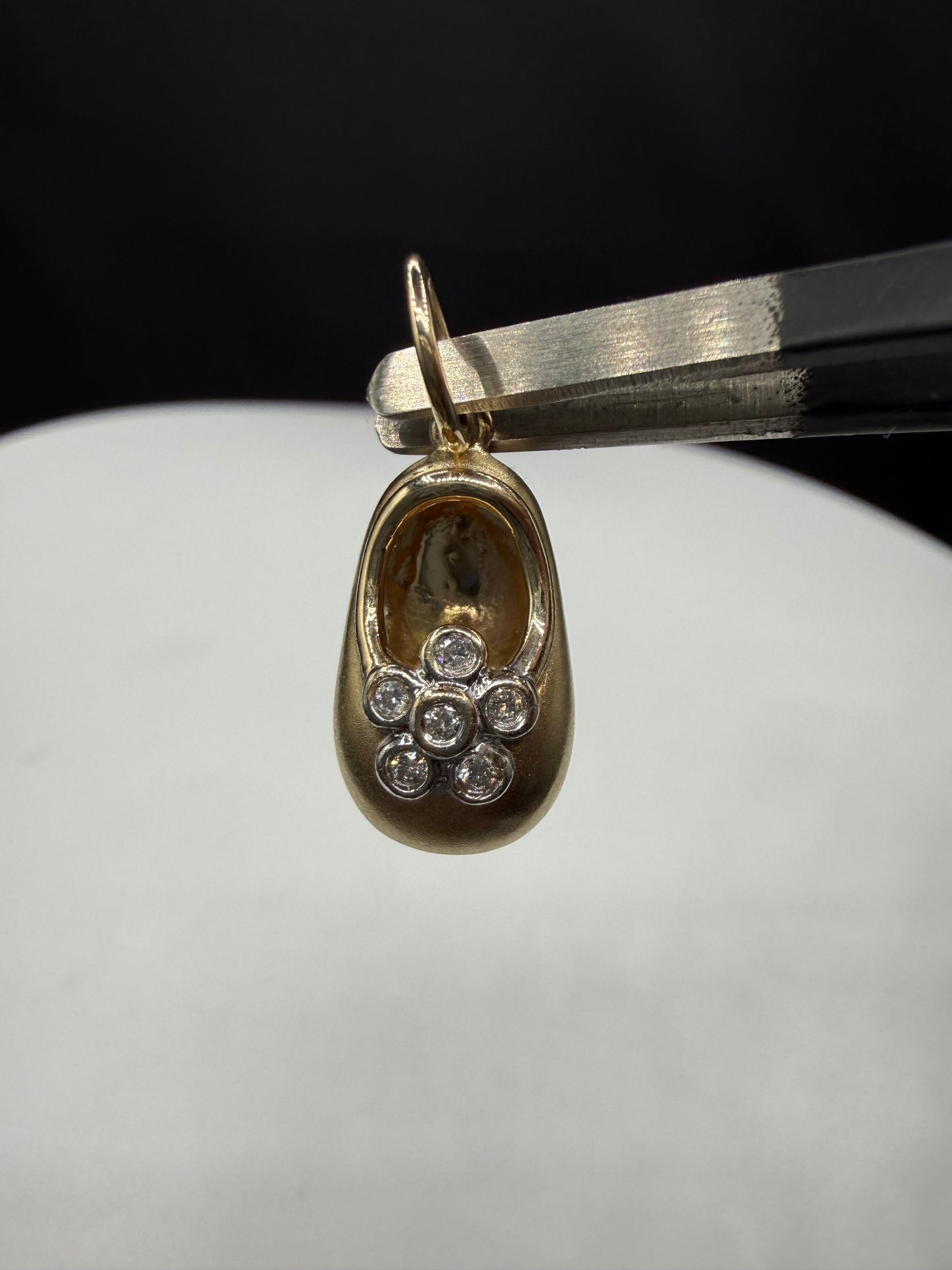 Elegant 14K Yellow Gold Shoe Pendant with Natural Diamonds