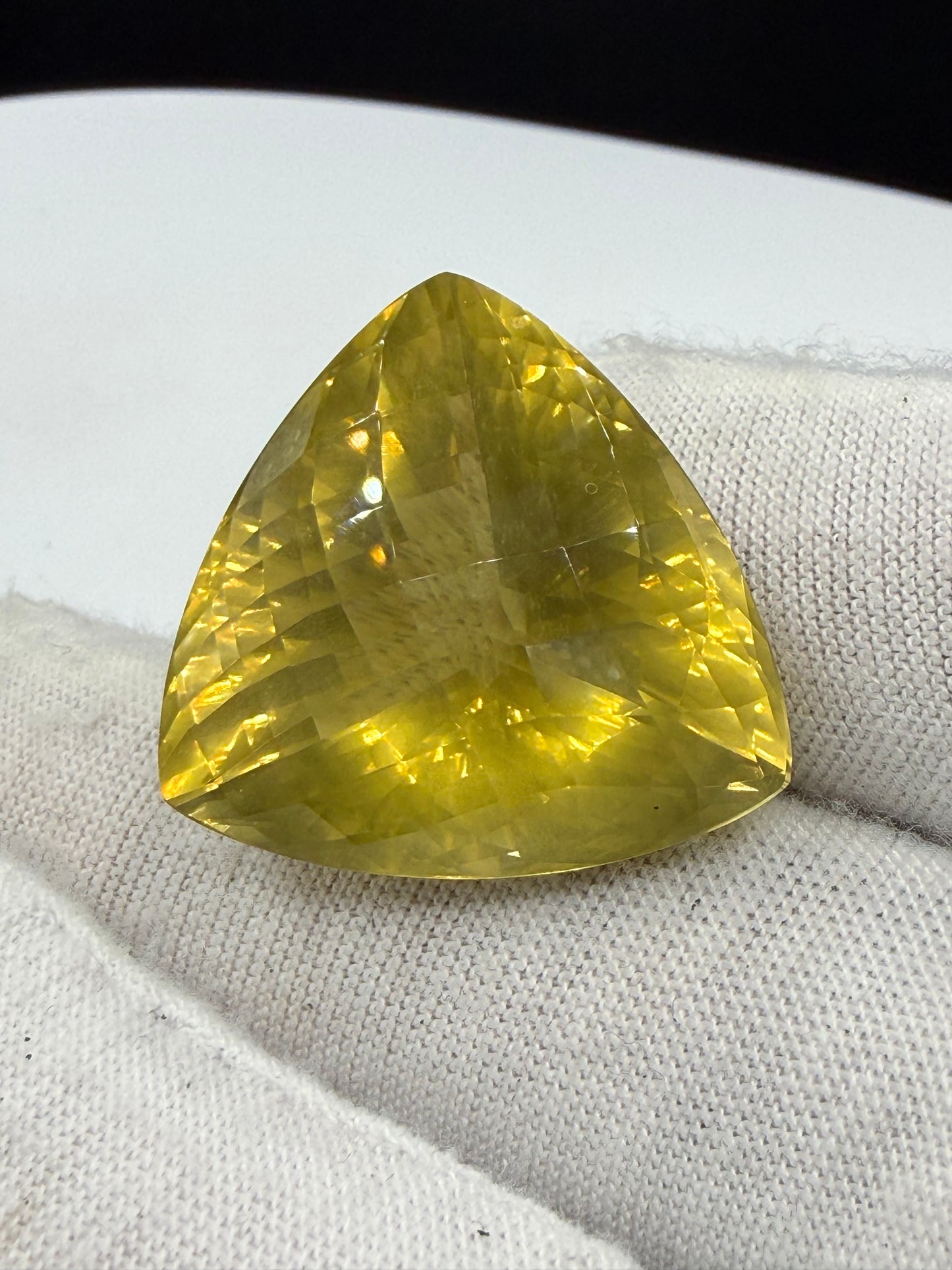 37.91 Carat Natural Ouro Verde Quartz Trillion Checkerboard Cut Loose Gemstone | 24.35 x 23.92 MM