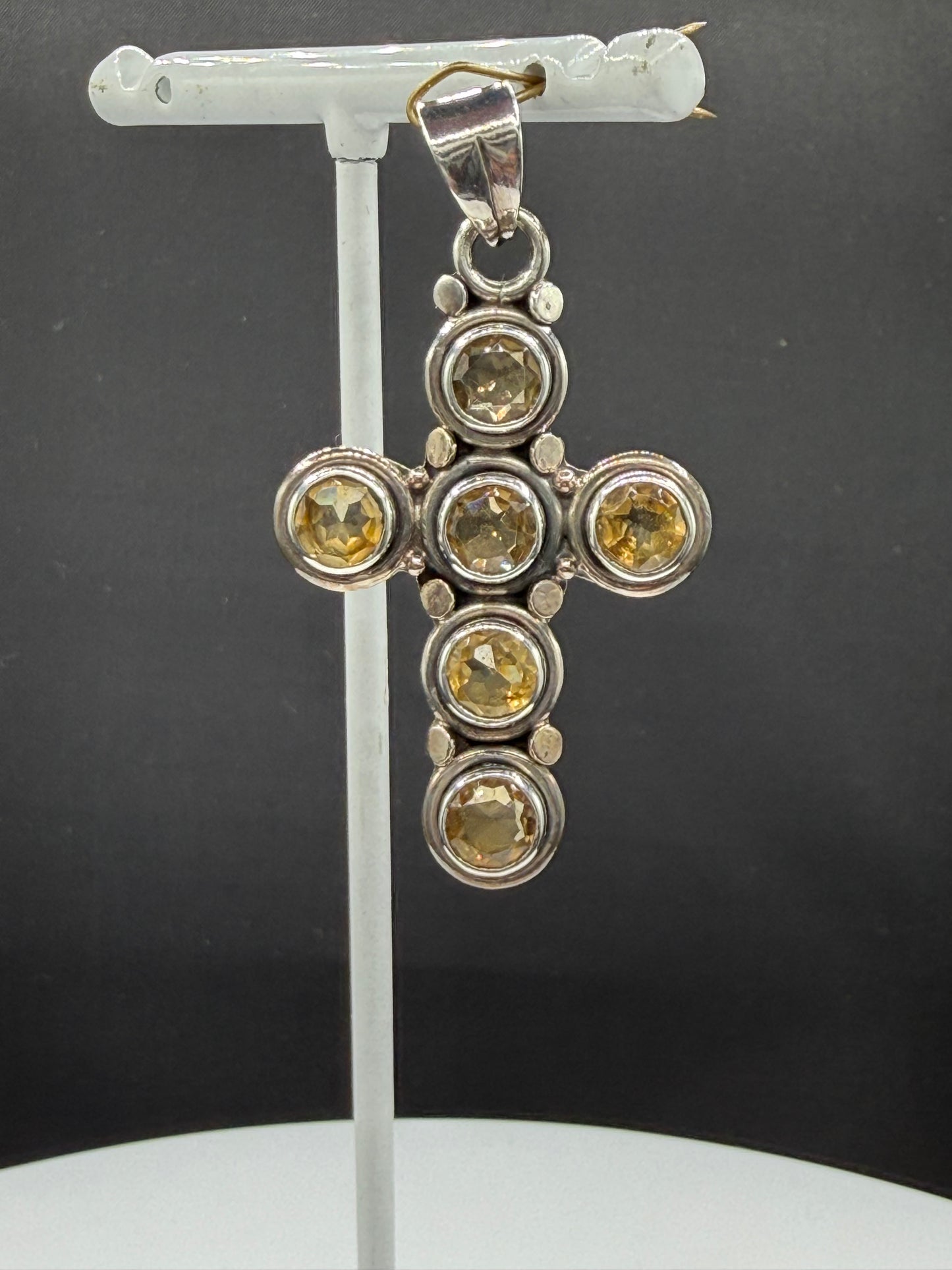 Vintage Natural Citrine Sterling Silver Cross Pendant Necklace | 5.40 Carats | 2” Pendant