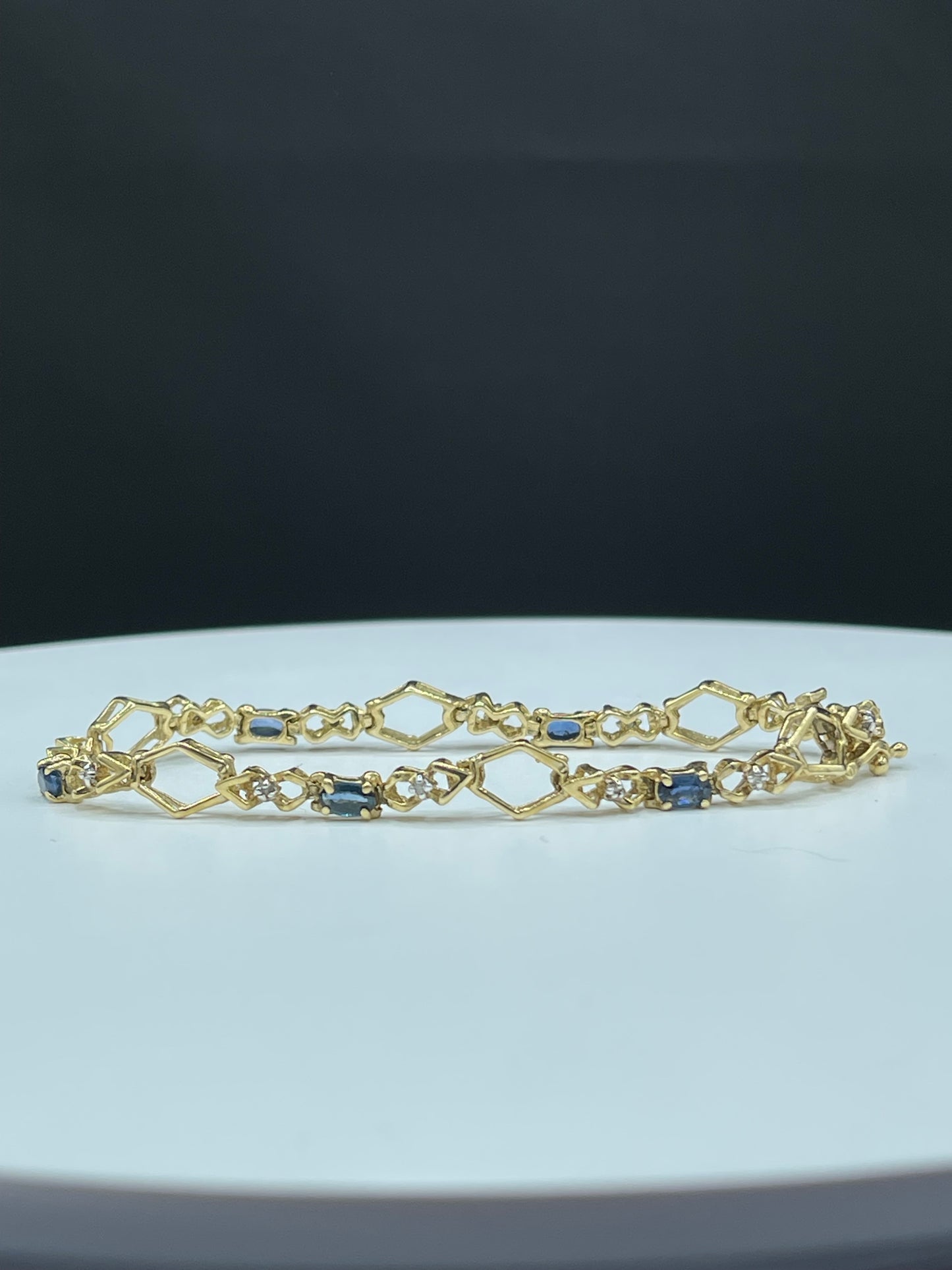 Natural Blue Ceylon Sapphire & Diamond 14k Yellow Gold Bracelet