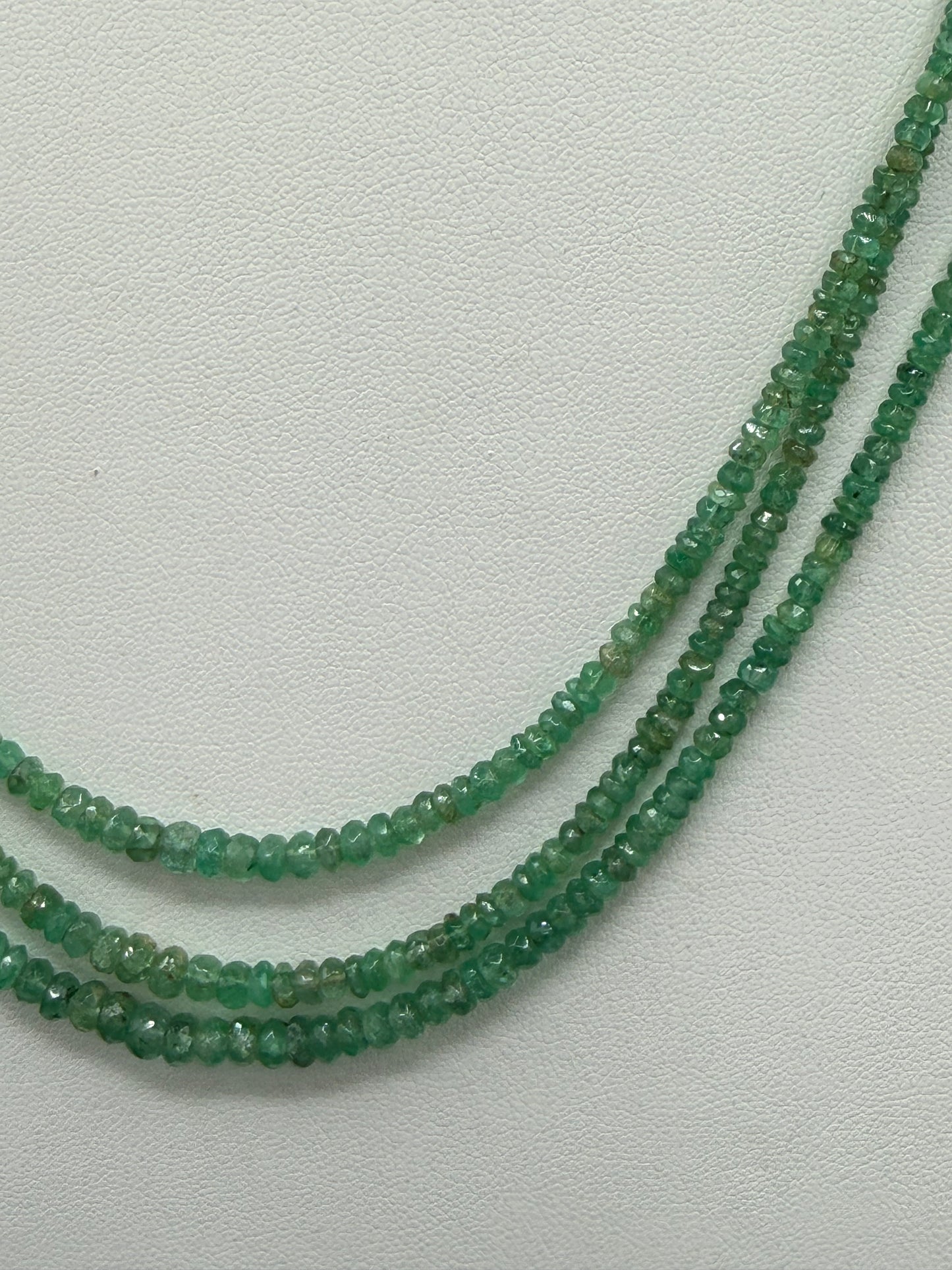 Natural Emerald 14K Gold Clasp Triple Strand Beaded Necklace
