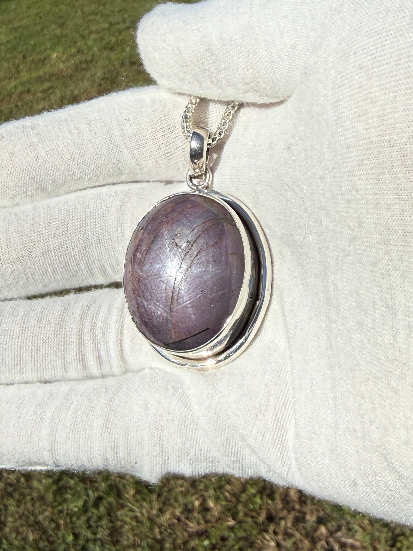 Natural 160 Carat Purple Star Sapphire Pendant & Sterling Silver Italian Box Chain | 51.6g | 17.5” Necklace | 925 Silver