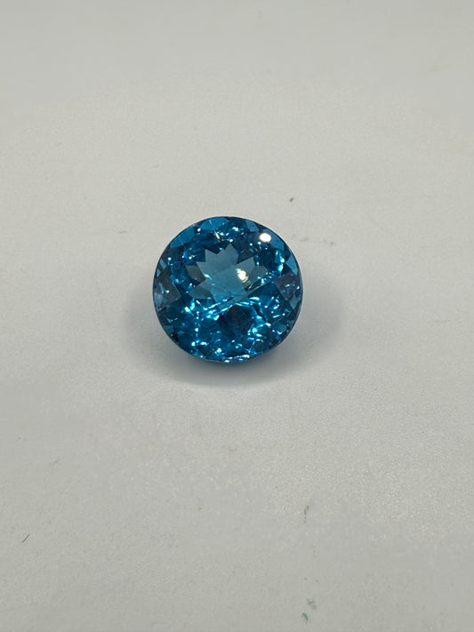 12.53 Carat Super Swiss Blue Topaz | 14mm Round Checkerboard Cut