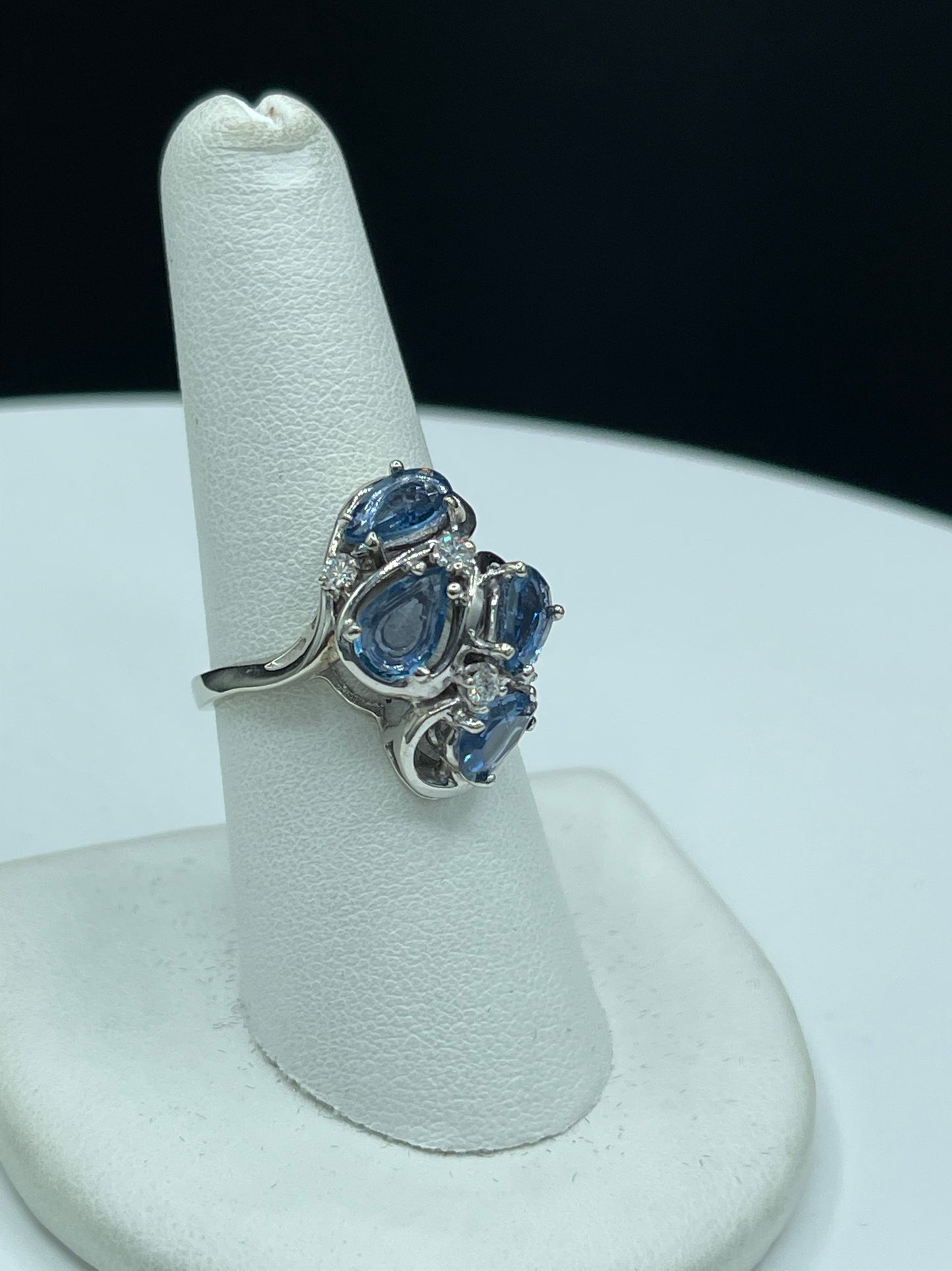 Vintage Natural Sapphire & Diamond 14k White Gold Ring (Size 7.5)