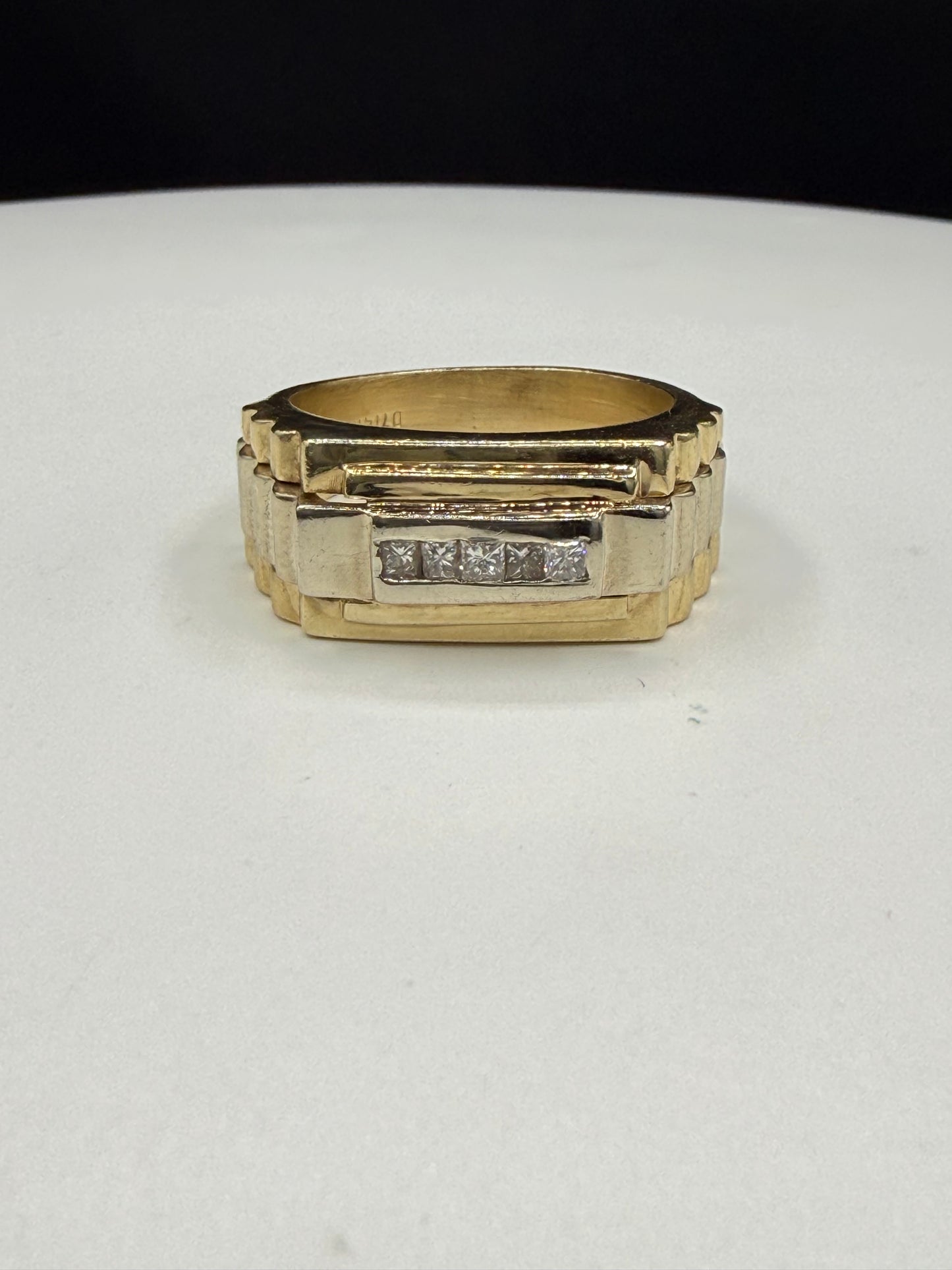 Vintage Men’s Diamond 14k Yellow Gold Statement Ring (Size 10)